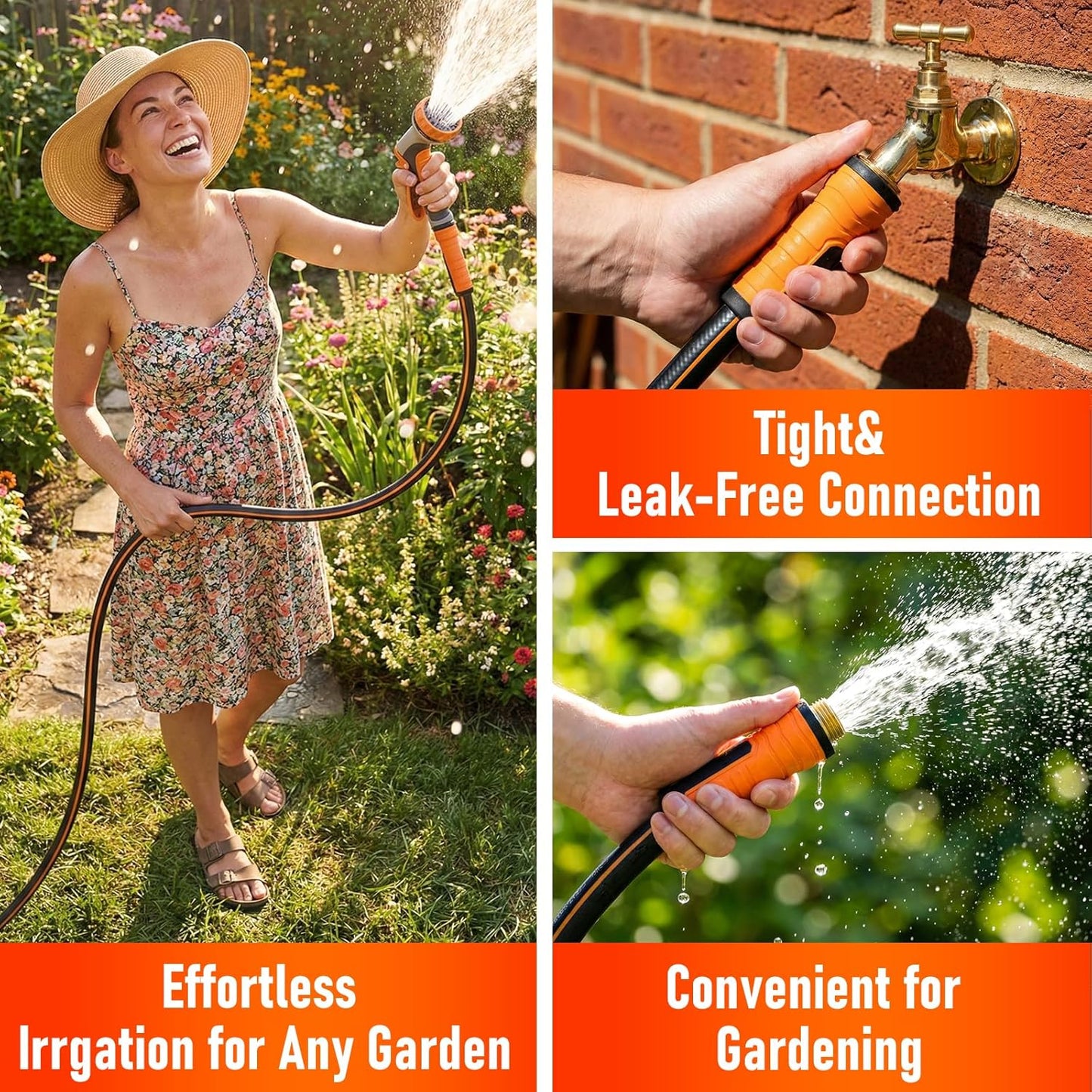 Garden Hose 100 ft x 5/8", Heavy Duty Water Hose, Flexible and Durable, Kink Resistant Lightweight Hybrid Hose, Leakproof Yard Hose with Male to Female Fittings