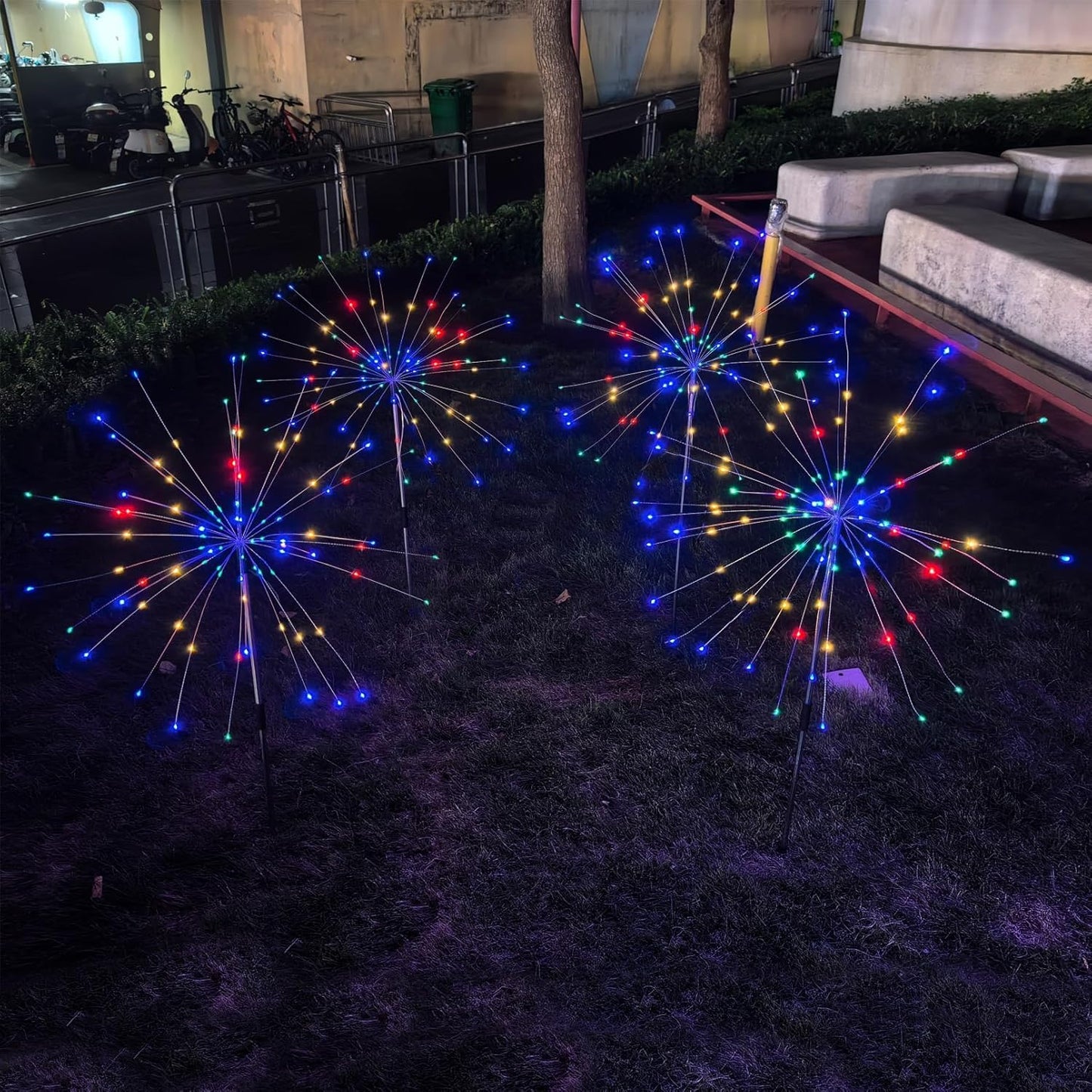 Solar Garden Firework Lights Outdoor, 4 Pack 360 LED 8 Lighting Modes Waterproof Landscape Decorative Sparklers Twinkling Starburst Lights for Yard Pathway Walkway Christmas, Colorful
