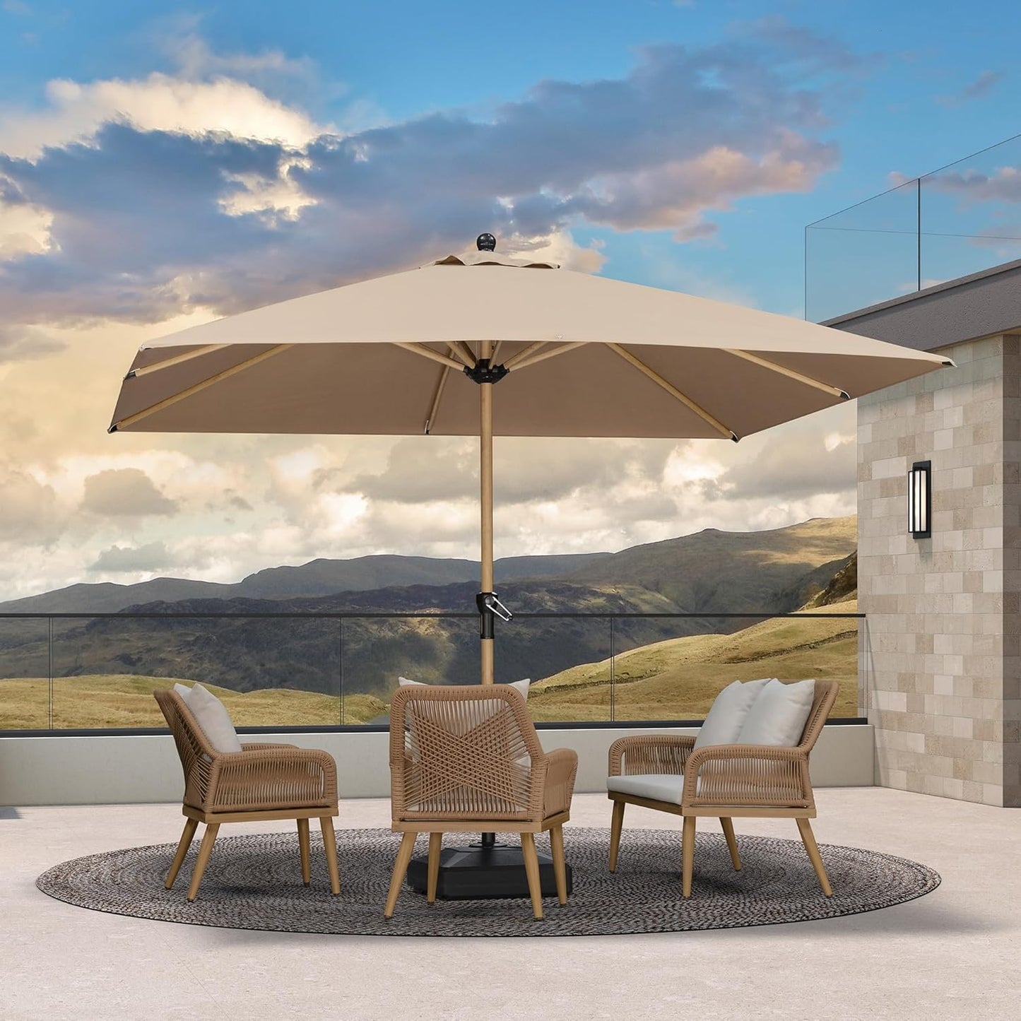 PURPLE LEAF 10' x 10' Square Patio Umbrella with Base Outdoor Umbrella Market Umbrella with Crank & 8 Ribs Aluminum Outdoor Table Umbrella for Pool Deck Backyard, Taupe