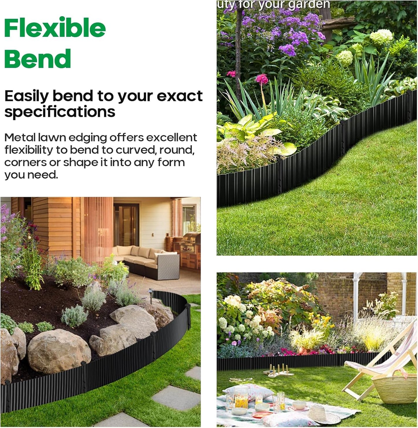 Corrugated Metal Garden Edging,Sturdy Tall Landscape Edging Borders with 6pcs Anchor Stakes, Perfect DIY for Flower Beds, Lawn and Pathway,Tree Surrounds,Paver Edges (Black 6"×20FT)