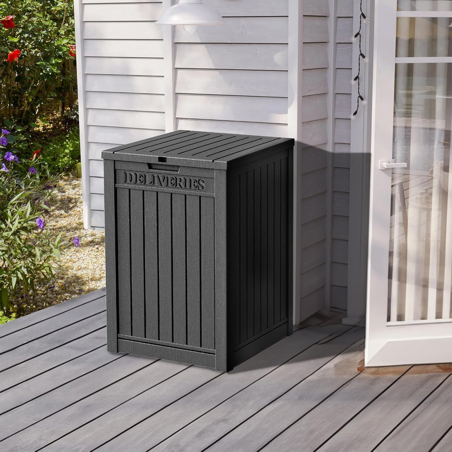 55 Gallon Outdoor Storage Box, Waterproof Resin Deck Box for Patio, Pool, and Garden, Lockable Bin for Cushions, Tools, and Accessories, UV-Resistant, Black