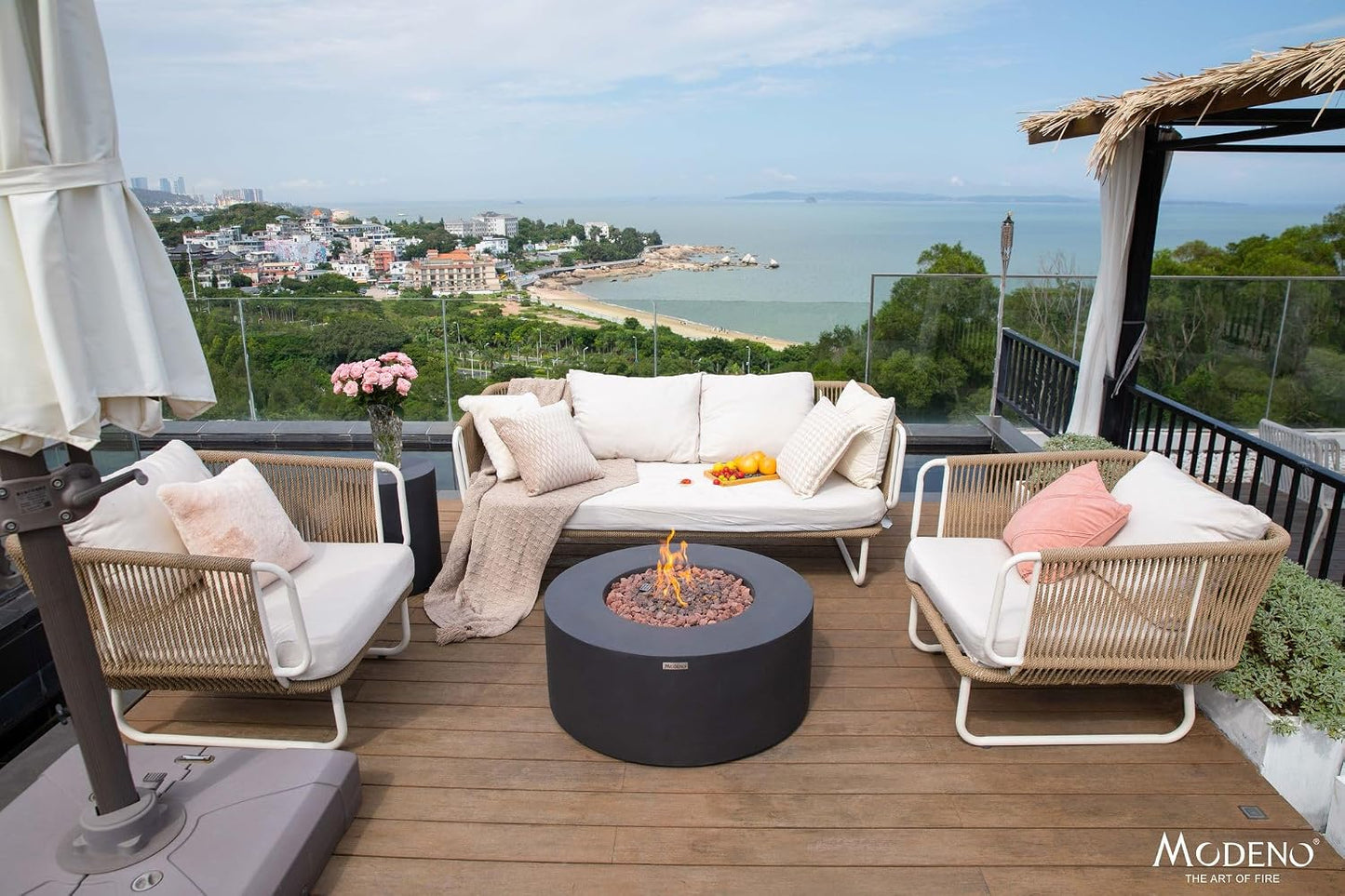 AMS Fireplace | Modeno | Venice | Firepit Table | Cover and Lava Rocks Included | (Fuel: Natural Gas - Black)
