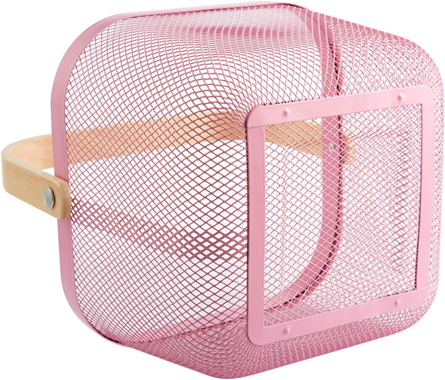 Metal Mesh Steel Basket, Storage Organizer Basket Multi-functional Hanging Kitchen Baskets Fruit Basket Bin with Bamboo Handle for Kitchen Bathroom Picnic Shopping Decor Cabinet Home, Pink
