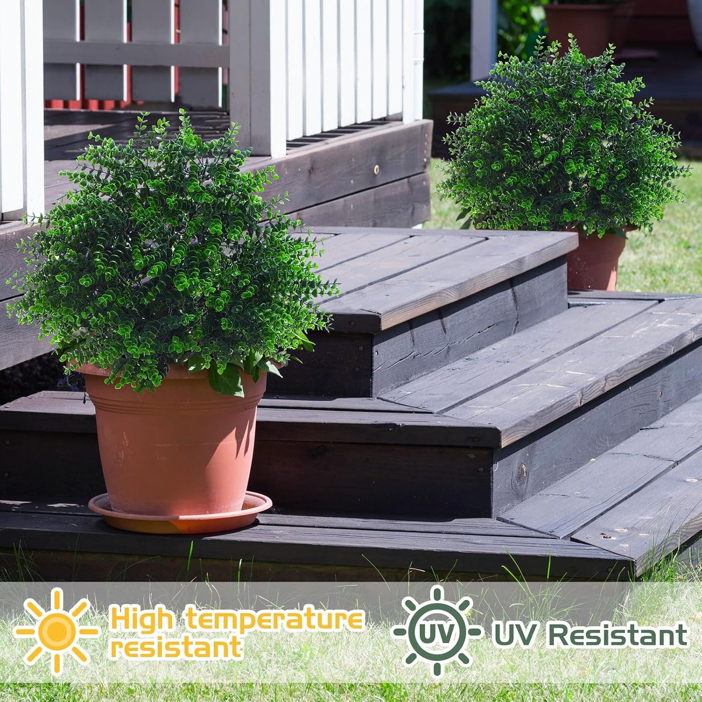 Yunlly 6 Pcs 18 Inch Artificial Boxwood Ball Topiary Tree Fake Outdoor Plants Bush, UV Resistance Faux Shrubs with Spike Realistic Greenery Potted for Indoor Garden Yard Porch Patio Decor (Green)