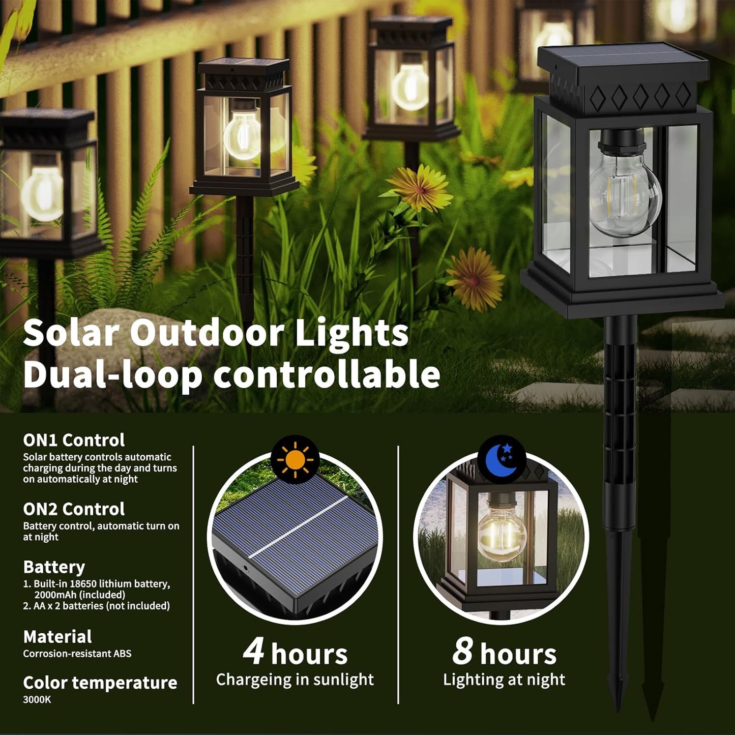 4 Pack Solar LED Stake Lights Outdoor Waterproof for Pathway Garden Yard Patio Driveway, Solar Walkway Lights Auto On/Off, Warm White, Up to 8H Lighting