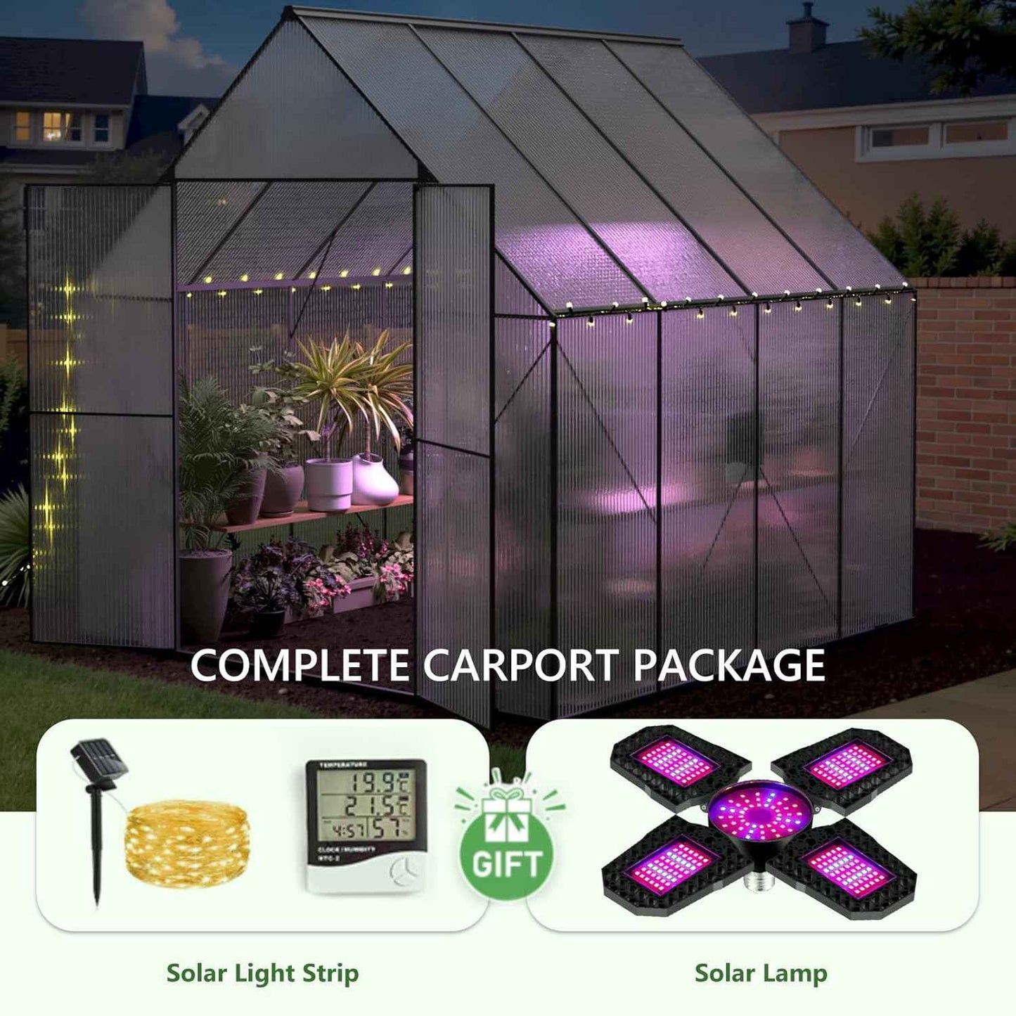 Greenhouse for Outdoors, Heavy Duty Polycarbonate Greenhouse, Walk in Greenhouses for Outdoor Garden Backyard with Roof Vent (8x8 FT)