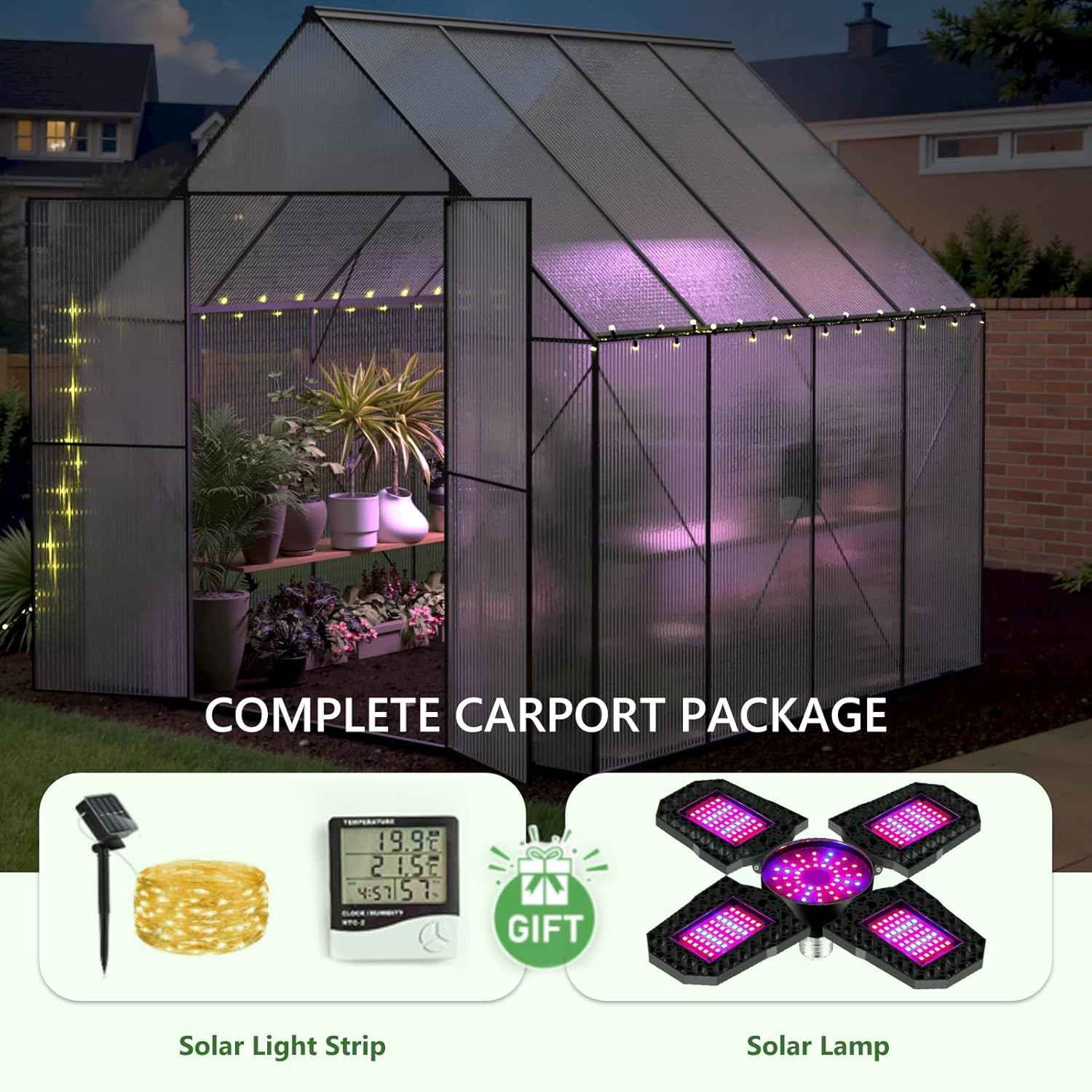 Greenhouse for Outdoors, Heavy Duty Polycarbonate Greenhouse, Walk in Greenhouses for Outdoor Garden Backyard with Roof Vent (8x8 FT)