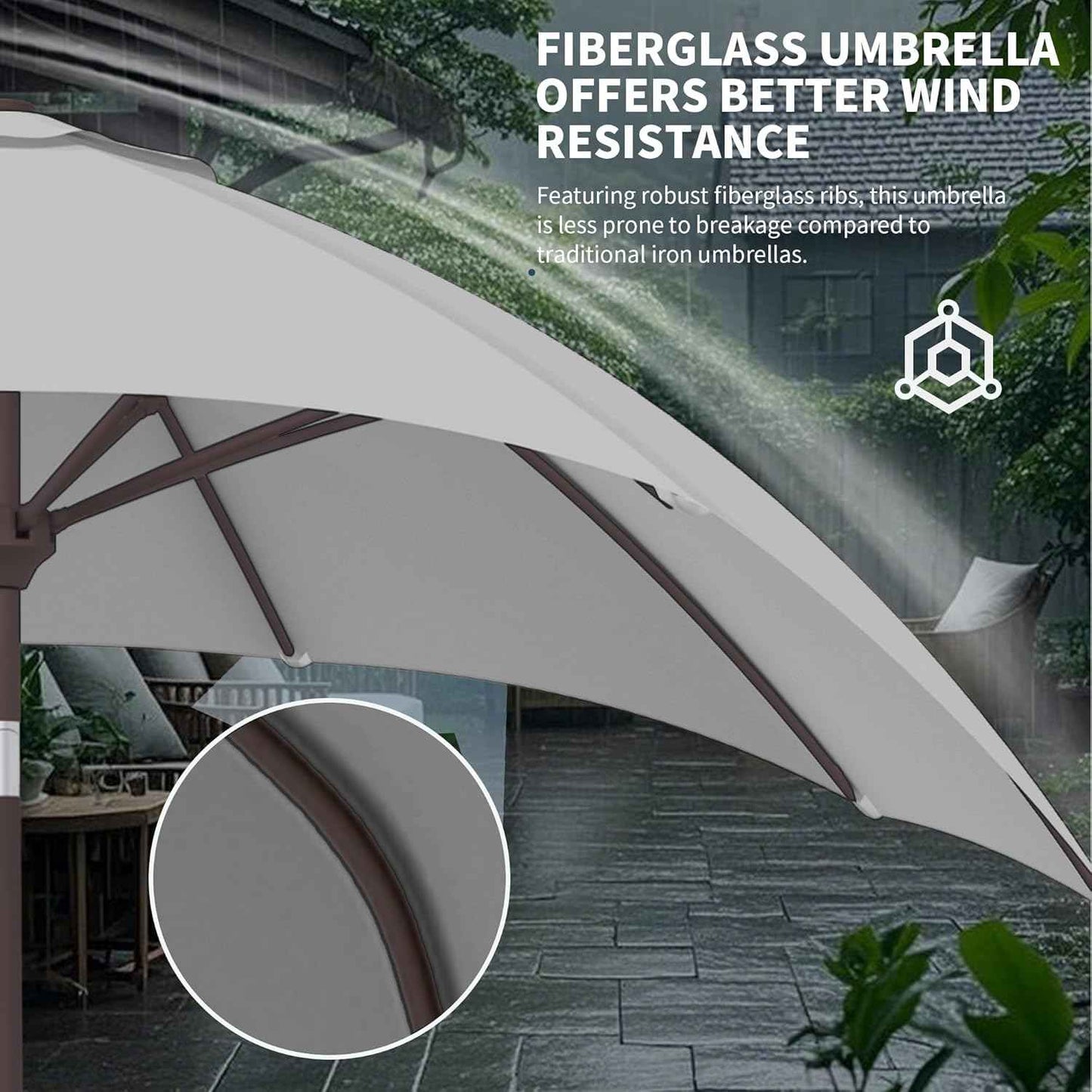 Kingdura 10FT Outdoor Patio Umbrella, Market Table Umbrella with Push Button Tilt and Crank, 8 Sturdy Fiberglass Ribs, UV Protection for Pool, Lawn, Deck, Backyard, Garden (Light grey)