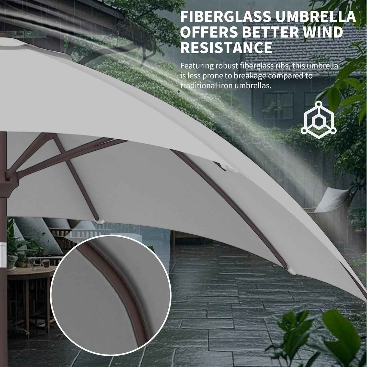 Kingdura 10FT Outdoor Patio Umbrella, Market Table Umbrella with Push Button Tilt and Crank, 8 Sturdy Fiberglass Ribs, UV Protection for Pool, Lawn, Deck, Backyard, Garden (Light grey)