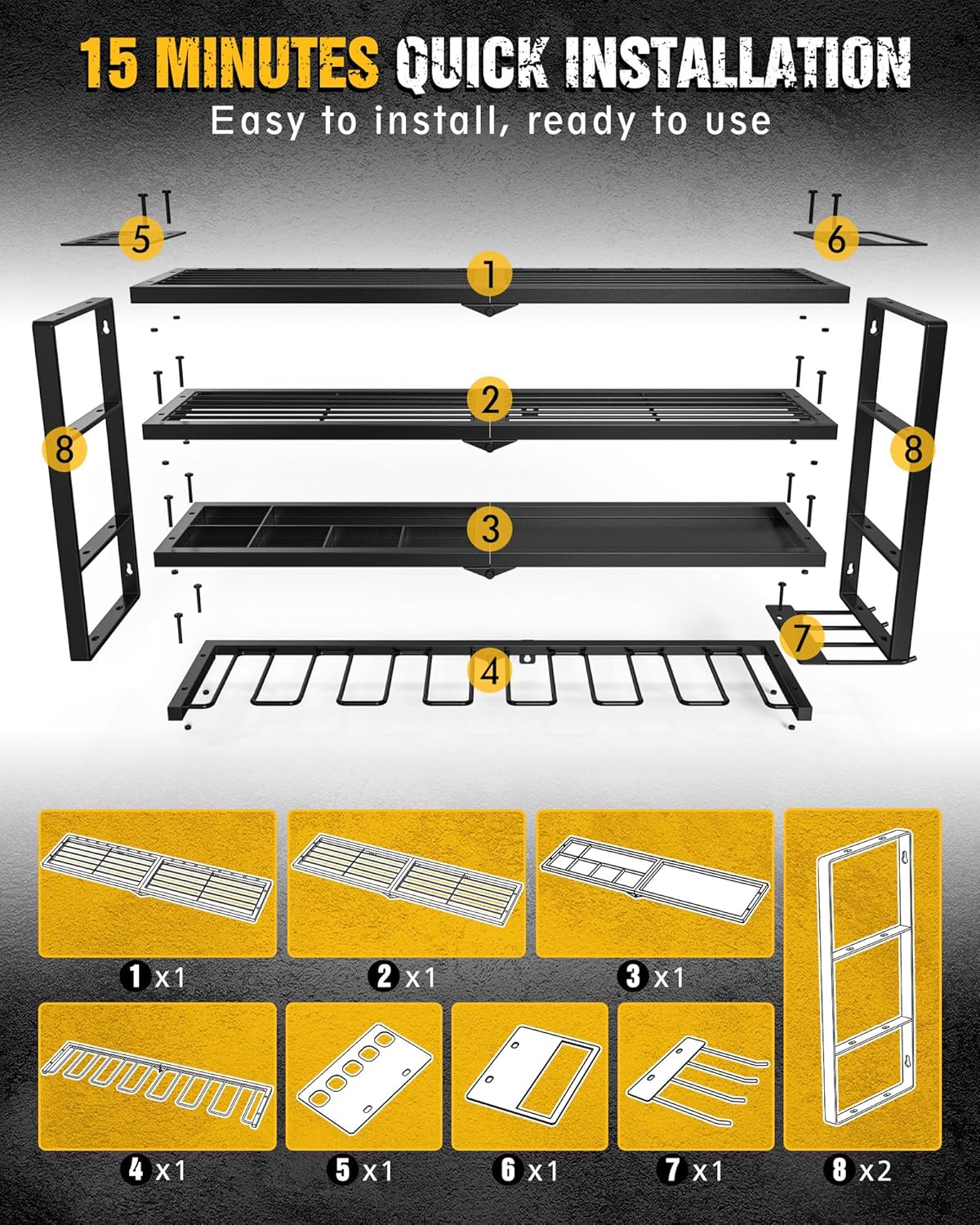 MAXIFFE 4 Layer Power Tool Organizer, 9 Drill Holder Heavy Duty Metal Wall Mount Cordless Tool Organizers and Storage Rack Holder for Garage Workshop Pegboard, Gifts for Men, Black, 32 inch