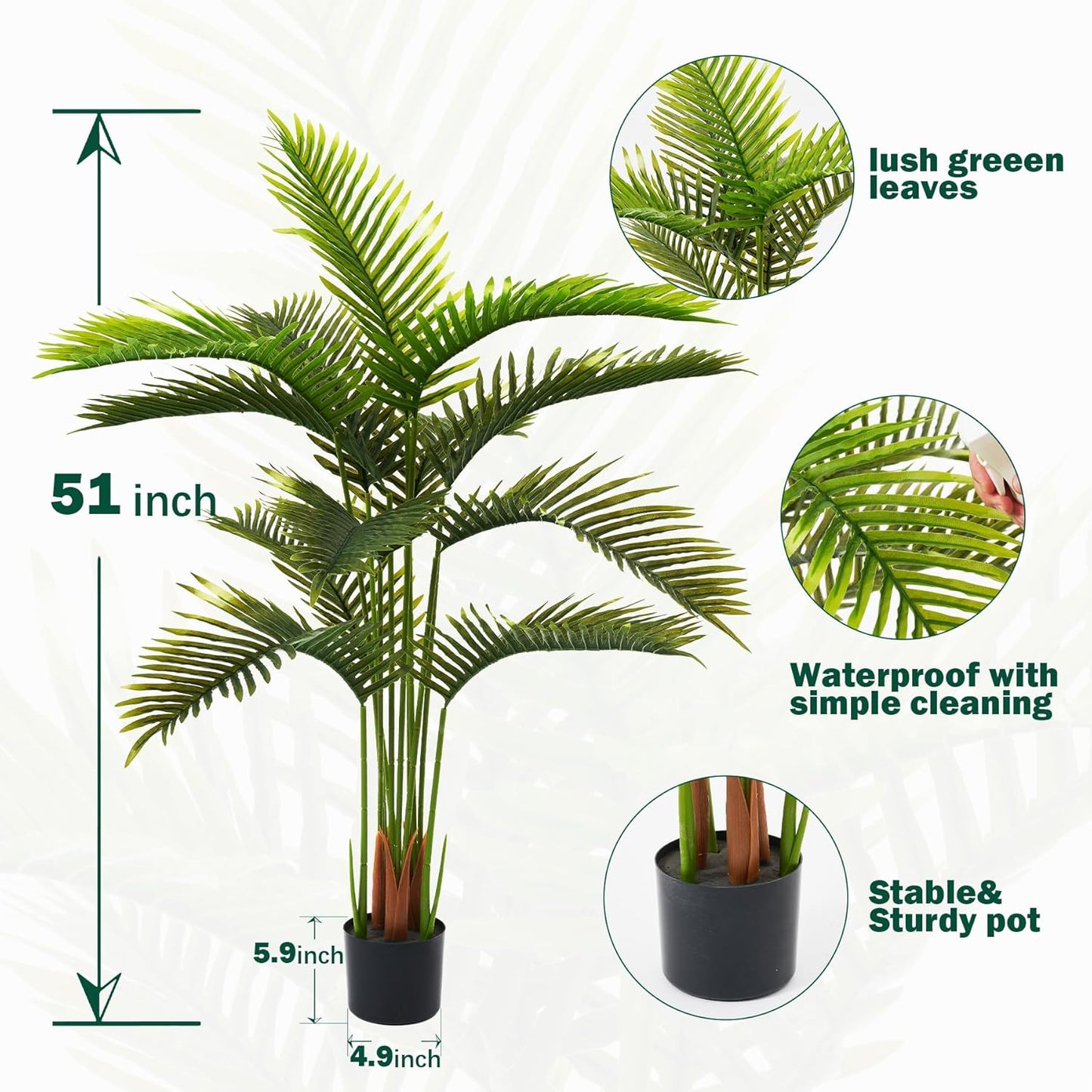 5FT Artificial Palm Tree with Planter Pot, Faux Floor Plants for Living Room Decor, Decoration for Artificial Plant Indoor, Indoor and Outdoor Fake Plants for Home Bedroom Kitchen Decor