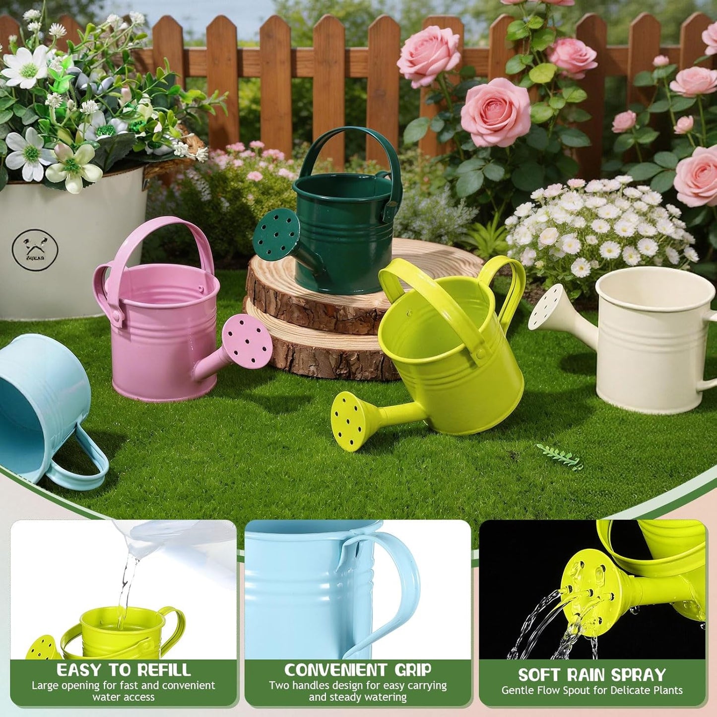 DOITOOL Kids Metal Watering Can for Gardening, 5Pcs Small Iron Watering Can Garden Watering Bucket for Gardening Plants Flowers (Mixed Color)