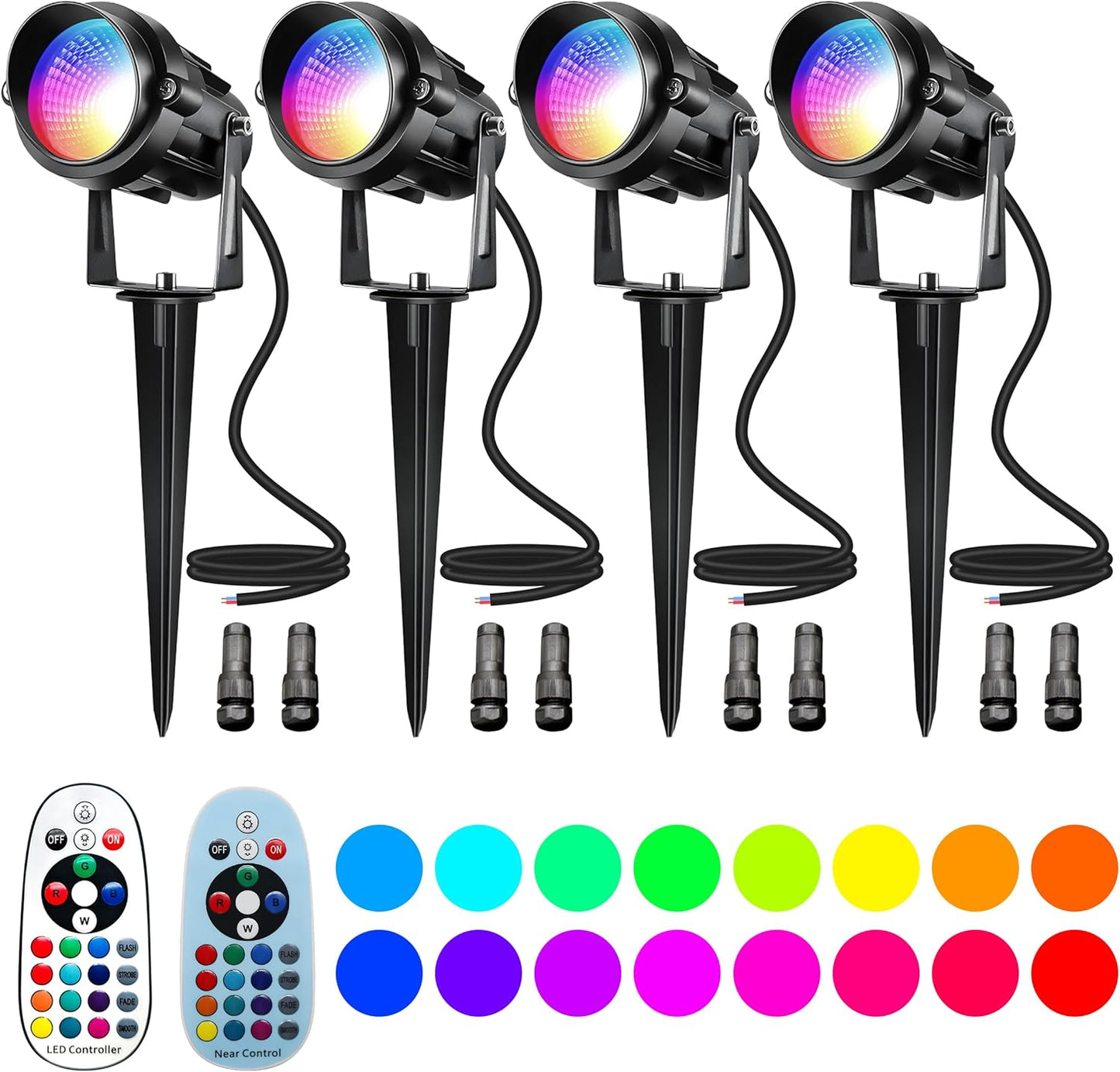 Christmas RGBW Landscape Spotlight,12W RGBW Color Changing Outdoor Spot Lights for Yard, Low Voltage LED Landscape Spotlight with Remote Control, IP65 Waterproof Yard Spotlgiht for Garden, 4 Pack