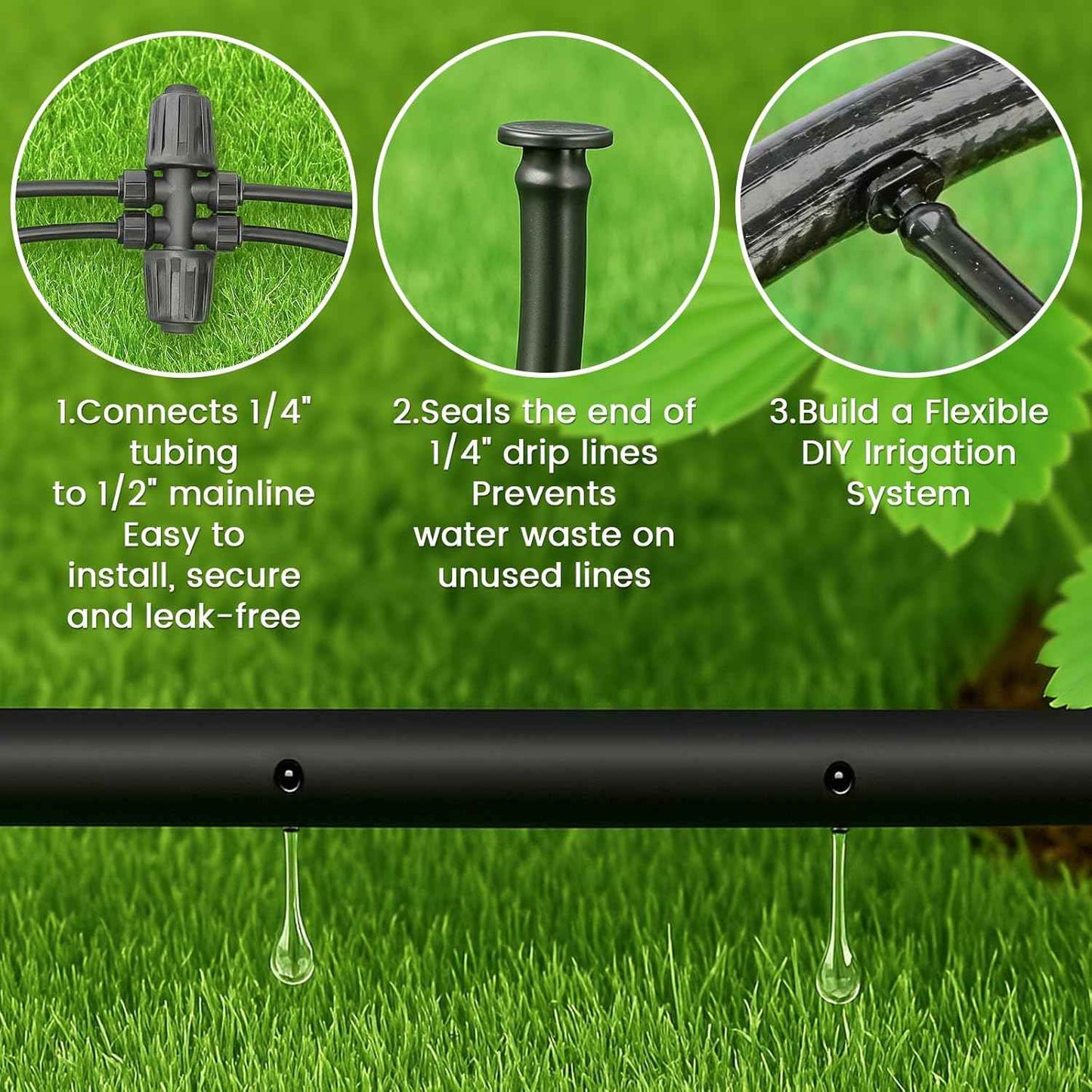 MIXC 1/4" Irrigation Dripline Tubing (100 Ft Roll), Saving 80% Water, 6" Emitter Spacing, 0.5 GPH Emitters Built-In Drip Irrigation Line with 1/4" Fittings Included, Black
