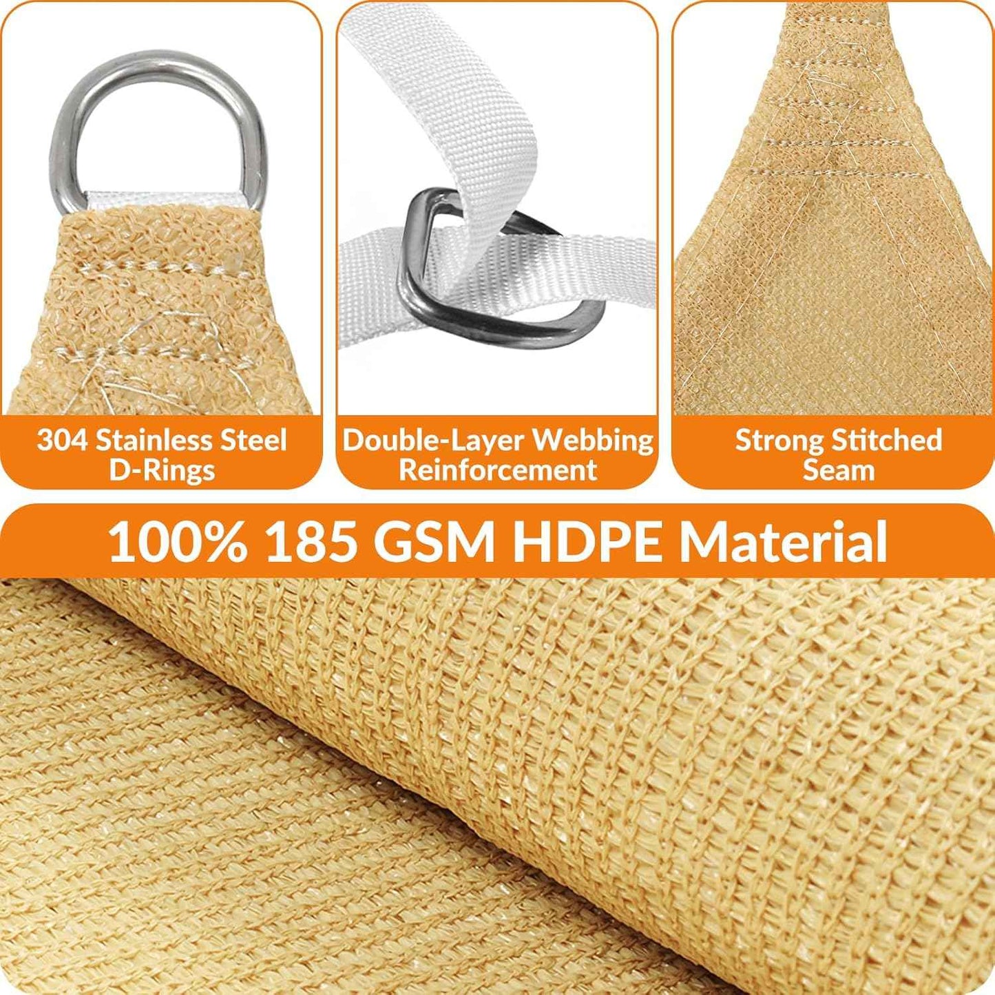 KANAGAWA 5'X9'X10' Triangle Sun Shade Sail Canopy, Sand 95% UV Block Heavy Duty HDPE Fabric, Breathable Outdoor Awning Sunshade for Patio Backyard Garden Deck – Custom