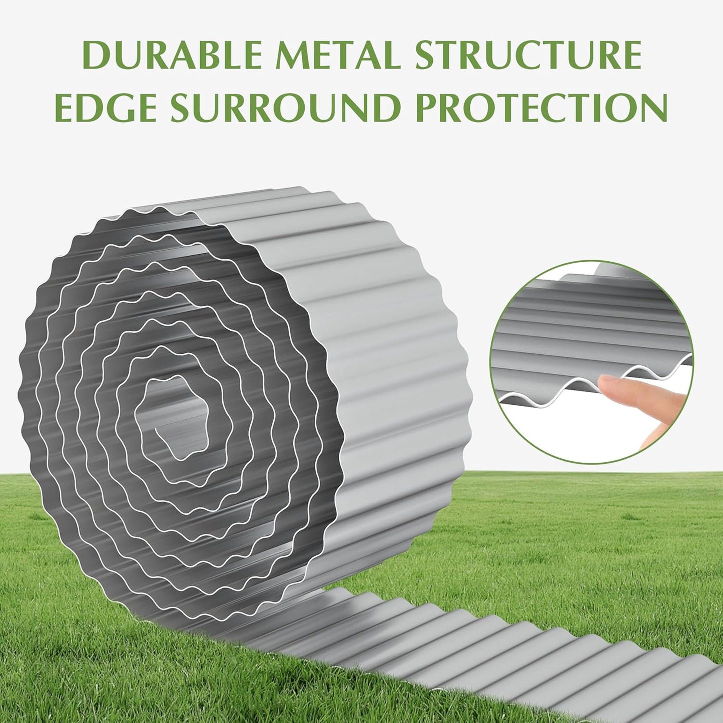 Metal Garden Edging Border, Corrugated Steel Landscaping, DIY for Lawn (Silver, 12 Inch x 20FT)