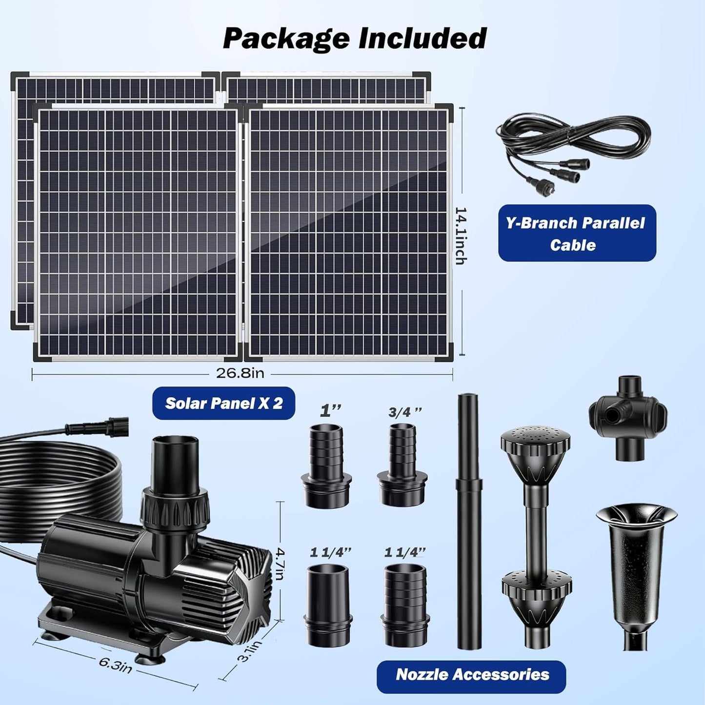 Antfraer 100W Solar Pond Pump, 1200GPH Solar Powered Water Fountain Pump with 3 Spray Nozzles, Solar Waterfall Pump & Solar Pond Aerator for Medium-Large Koi Pond Outdoor Garden Water Feature