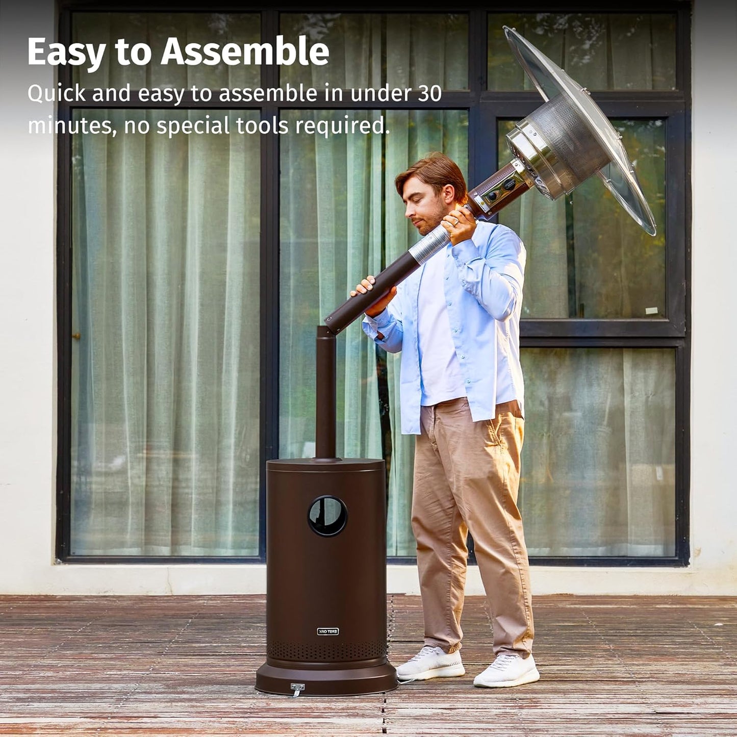 EAST OAK 55,000 BTU Propane Patio Heater with Round Table & Stainless Steel Burner, Outdoor Heater with Wheels, Ideal For Large Patios, Gardens, Outdoor Events, and Commercial Use, Bronze