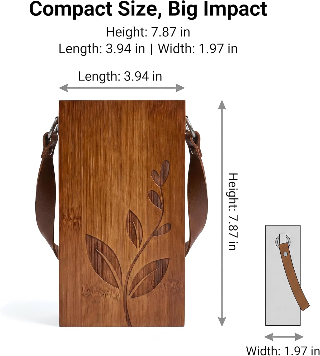 Set of 2 Bamboo Wall Planters Indoor Plants Brown Wood Wall Vase with Durable Leather Handle Boho Wall Decor Living Room Hanging Propagation Stations for Dried Flowers Paintbrushes