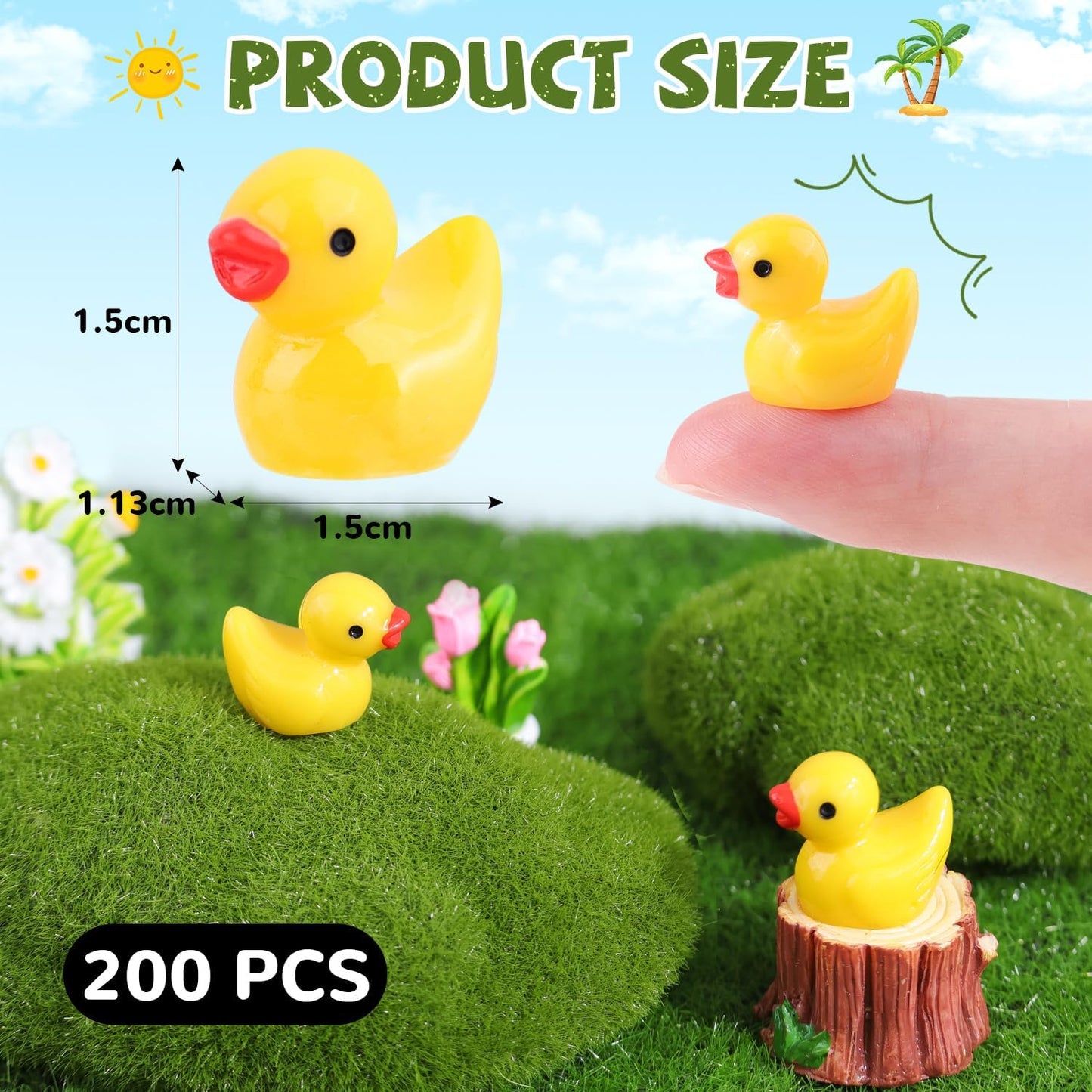 200PCS Mini Resin Animals Cute Yellow Tiny Ducks,Miniature Duck Figures to Hide,Little Animal Toys Small Figurines Bulk for Topper Desk Garden Dollhouse Landscape Aquarium Ornaments DIY Crafts & Decor