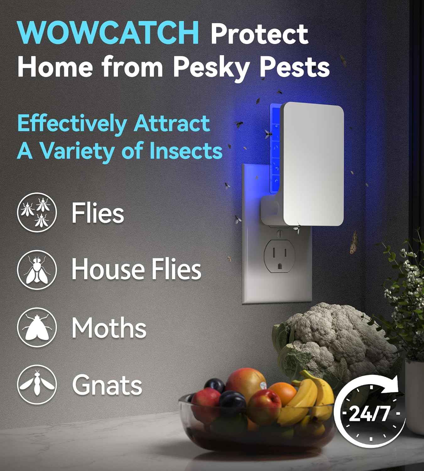 Advanced Double-Sided Indoor Fly Trap for Home, Plug-in Ultra 5-Way UV Light Bug Catcher, Fly & Gnat Killer for House Flies, Gnats, Mosquitoes, Moths, Fruit Fly Traps for Indoors, 1 Trap 4 Refills