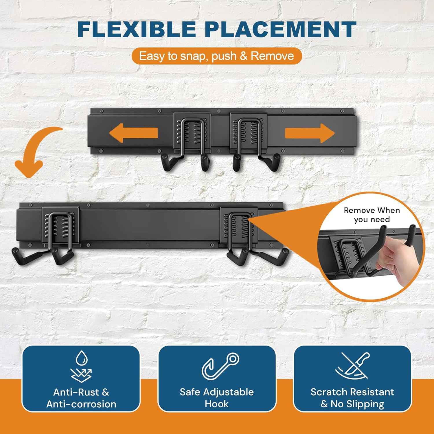 Garage Tool Organizer Wall Mount 80 Inch, Heavy Duty Tool Rack with 5 Racks & 10 Adjustable Hooks, Wall Mounted Garden Tool Storage for Garage, Shed, Holds Shovels, Brooms & Power Tools