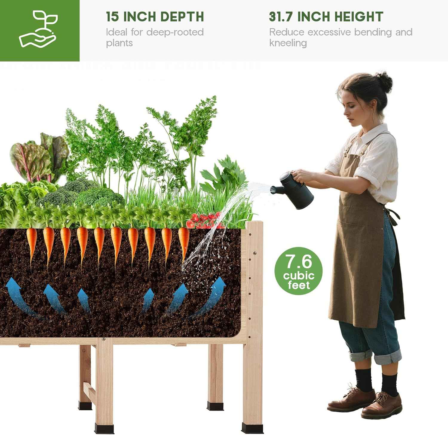 AMERLIFE 4x2 Ft Raised Garden Bed - Features Legs, Drainage Holes, 16 Inch Depth Ideal for Vegetables, Flowers, Herbs, Elevated Wood Planter Box for Balcony, Patio, and Backyard, Easy Assembly