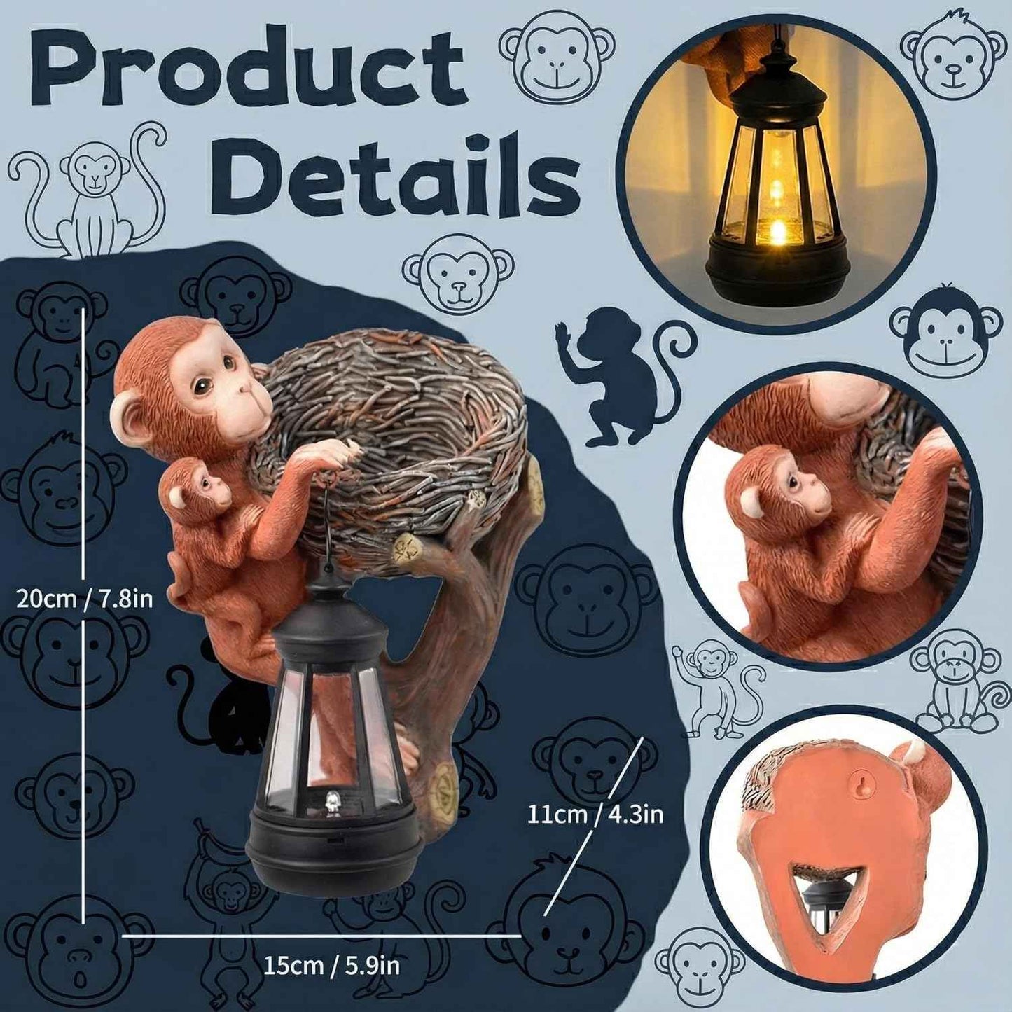 Solar Mother Baby Monkey Statue Tree Hugger Outdoor Garden Decor Yard Art Hanging Sculptures Home Patio Ornaments Cute Animal Figurine Light Decorations Unique Gifts