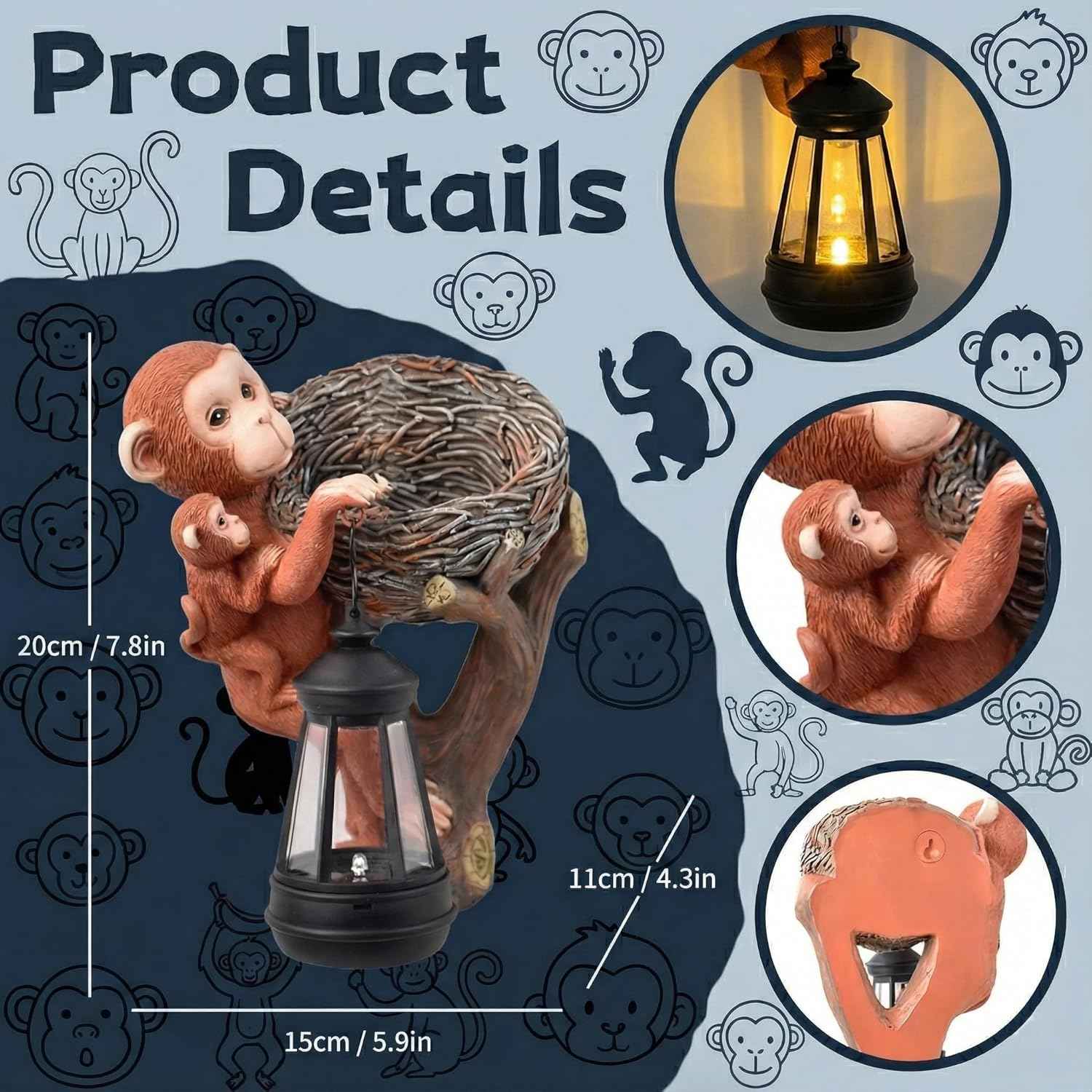 Solar Mother Baby Monkey Statue Tree Hugger Outdoor Garden Decor Yard Art Hanging Sculptures Home Patio Ornaments Cute Animal Figurine Light Decorations Unique Gifts