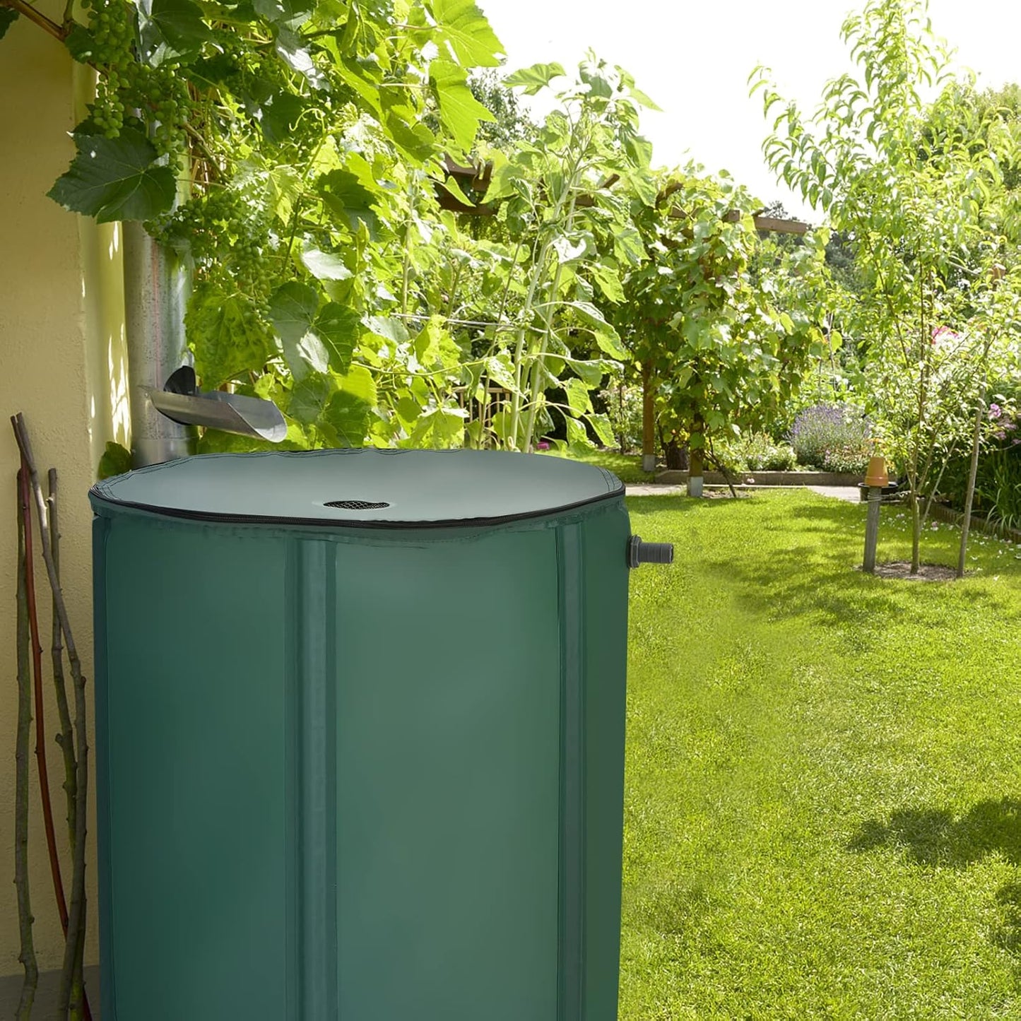 Goflame Rain Barrel Water Collector Portable Foldable Collapsible Tank,Spigot Filter Water Storage Container, Green (60 Gallon)