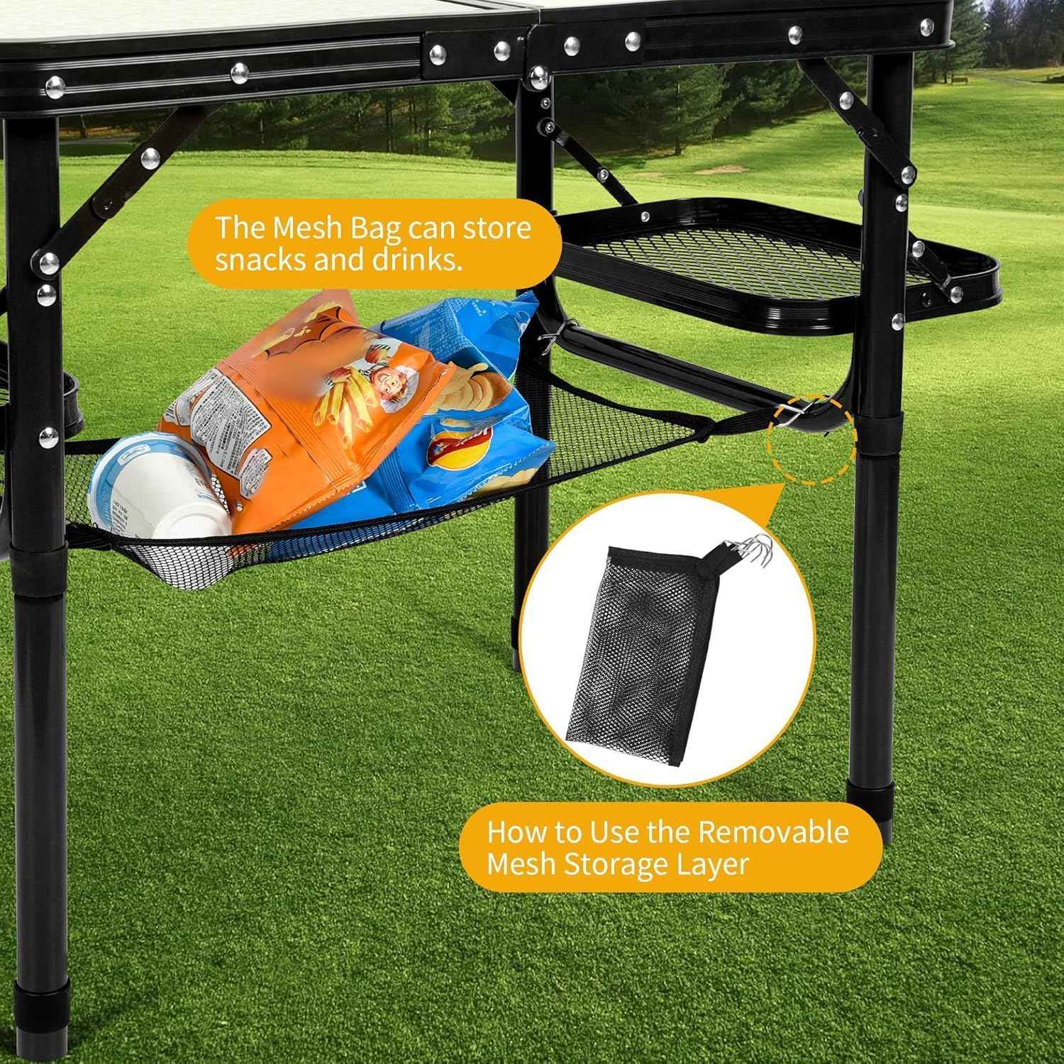 Folding Camping Table Outdoor Indoor Picnic BBQ Aluminum Lightweight Tall Camping Table 3-Height Adjustable 25in Max 50 Extra Space with Carry Handle & Mesh Pocket Small Foldable Table