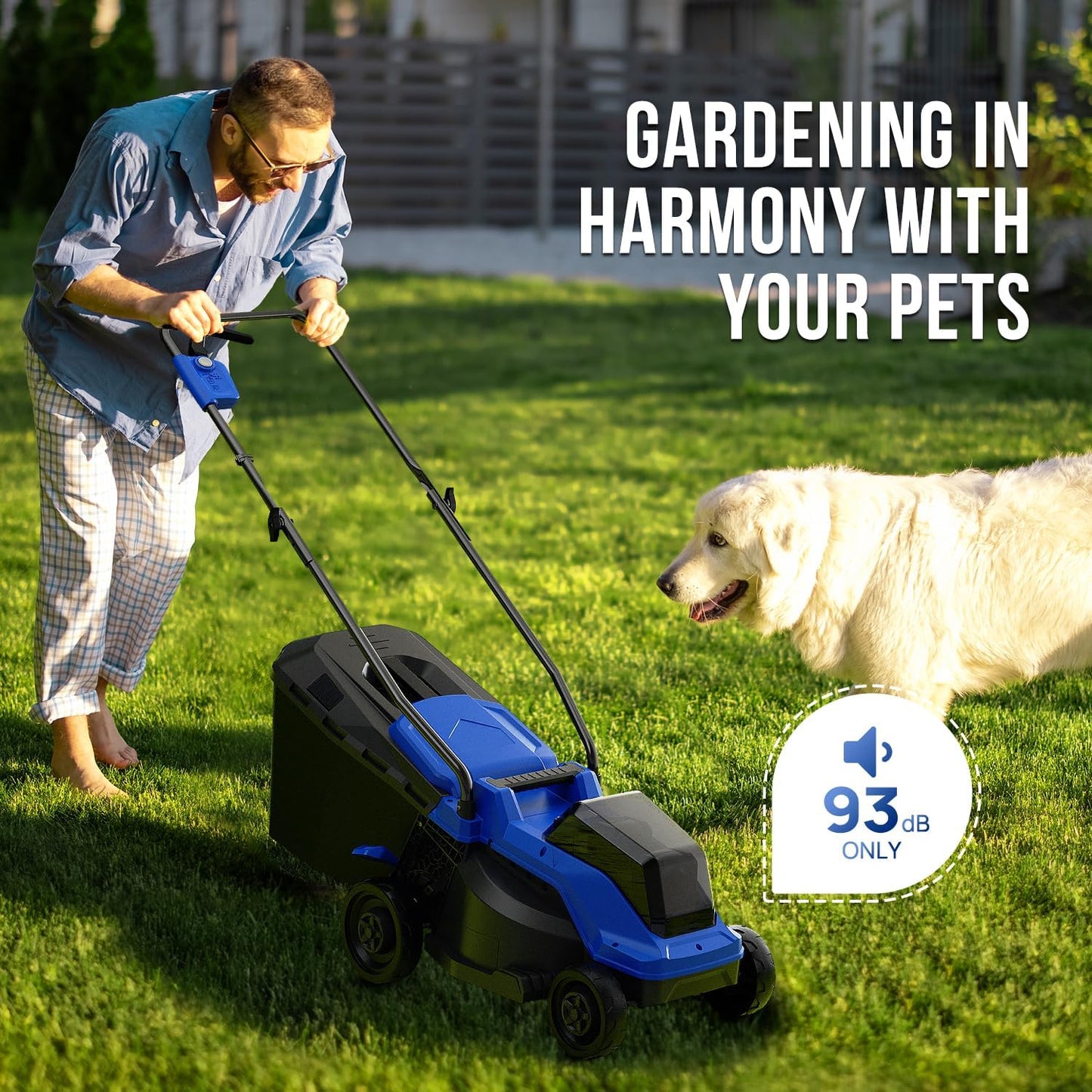 Wild Badger Power Electric Lawn Mower 40V Brushless 14" Cordless&Push, 5 Cutting Height Adjustment, 4Ah Battery and Super Charger, Blue