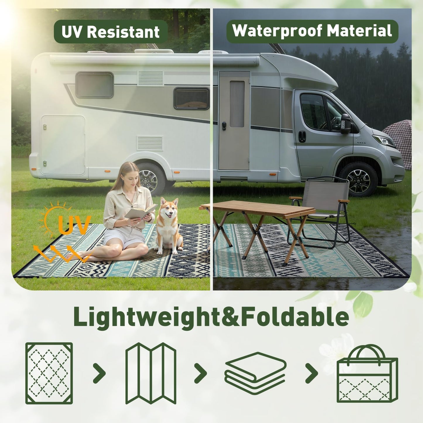 MontVoo Outdoor Rug Carpet 8x10 Waterproof-Patio Rug Mat Reversible RV Camping Rug Picnic Mat Plastic Straw Outside Rug for Balcony Porch Deck Beach-Boho Outdoor Area Rug for Patio Decor Colorful