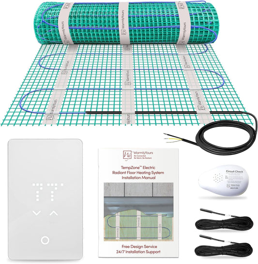 31 Sqft Heated Floor Mat Kit with Radiant Floor Heating System Thermostat UTN5, Two Sensors, Tester, 120V Electric Radiant Floor Heating Mat installs under Bathroom Tile, Vinyl - WarmlyYours TempZone