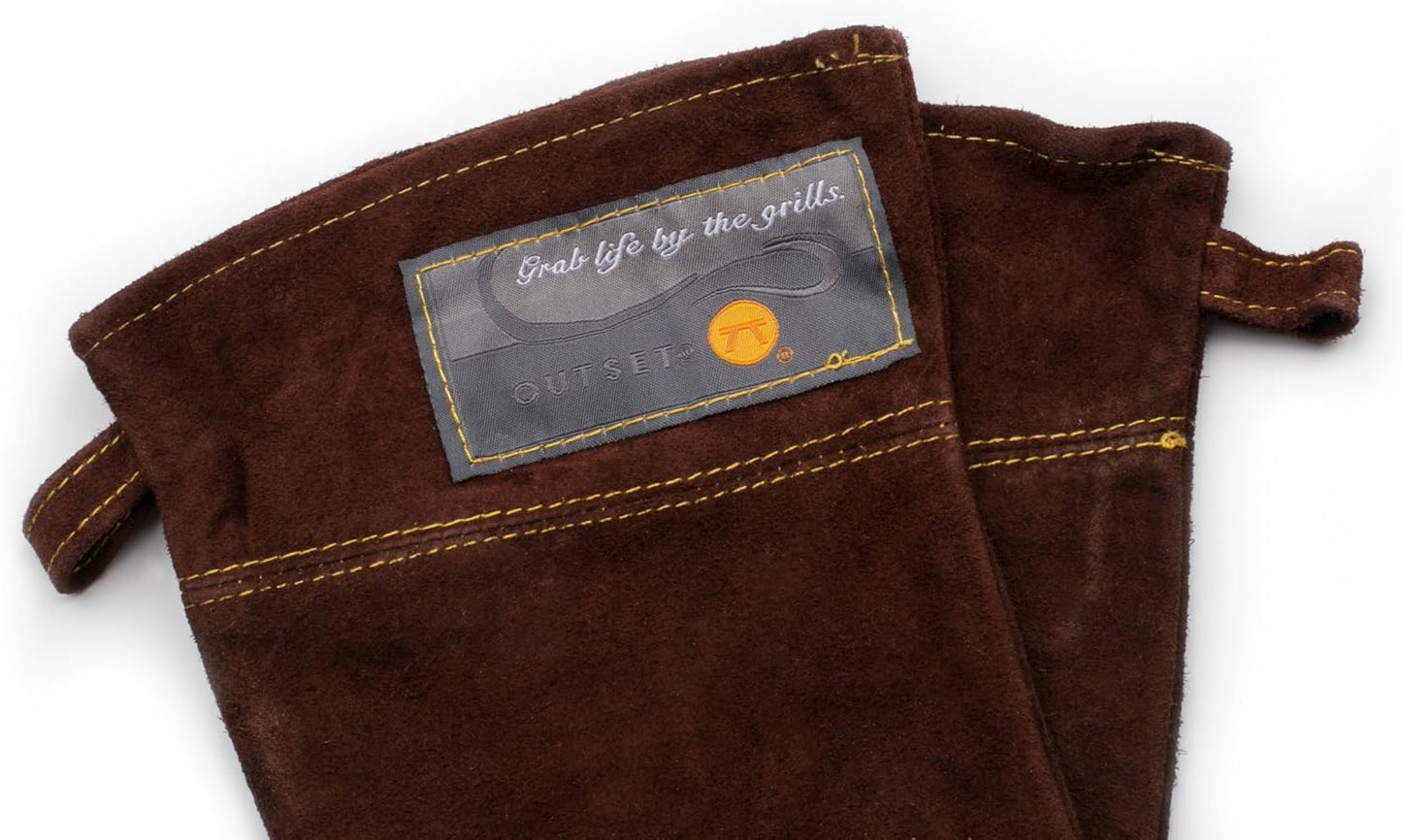 Outset Leather Grill Gloves, Set of 2 Brown Leather BBQ Gloves