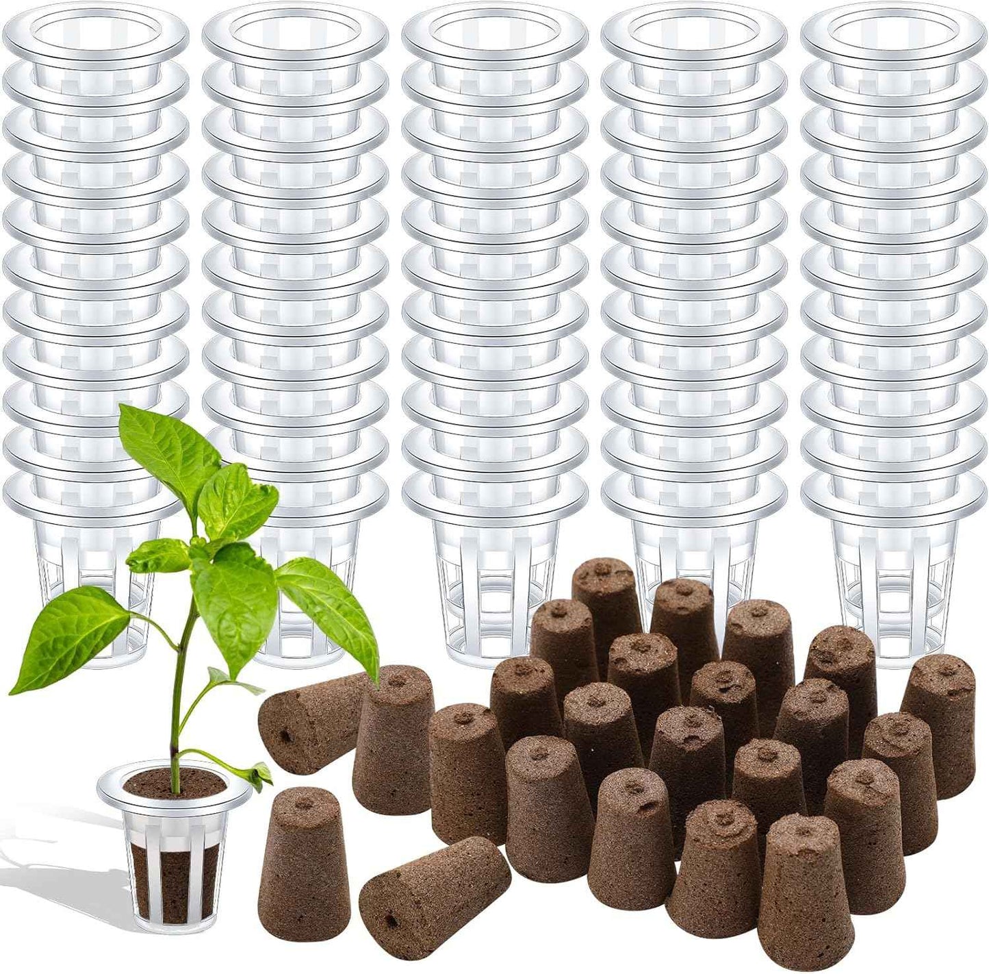 Ziliny 200 Pcs Grow Sponges Pods Kit, Includes 100 Grow Sponges, 100 Root Plant Basket, Root Growing Kit Replacement Pod Cups Hydroponic Pods Garden Accessories for Indoor Herb Growing System