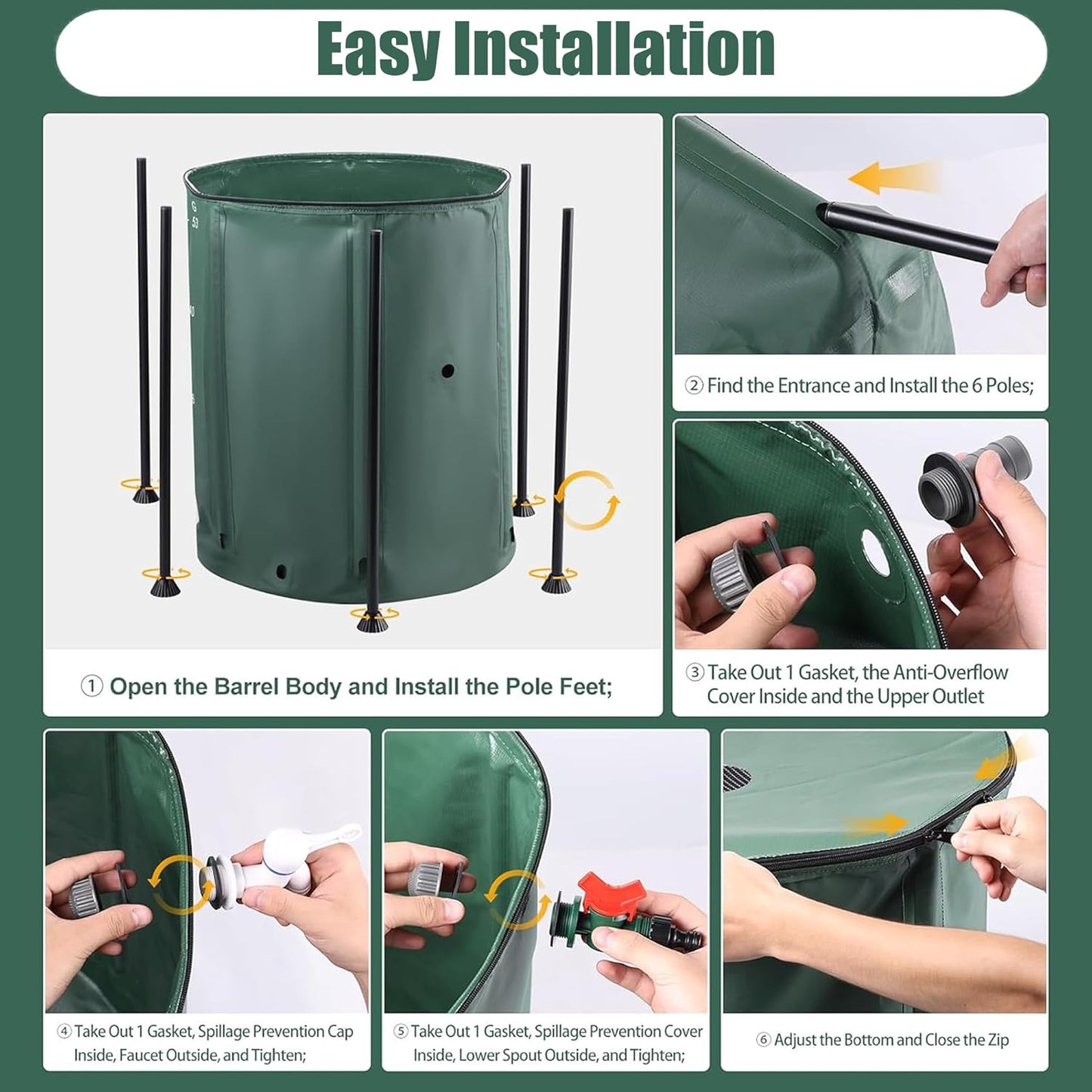 THUNDERBAY 53 Gallon Collapsible Rain Barrel, Portable Rain Barrels to Collect Rainwater from Gutter, Rainwater Collection System, Water Storage Tank Catcher Container with Filter Spigot