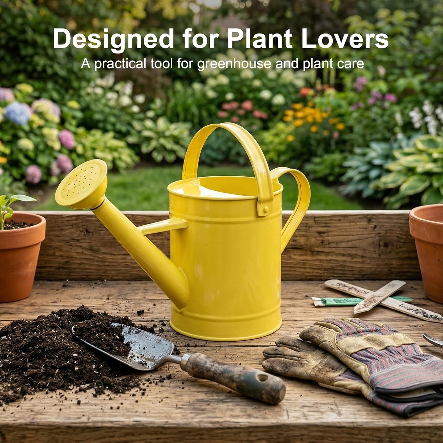 Topadorn 55 oz Vintage Metal Watering Can, Long Spout with Removable Sprinkler for Indoor & Outdoor Plants, Yellow