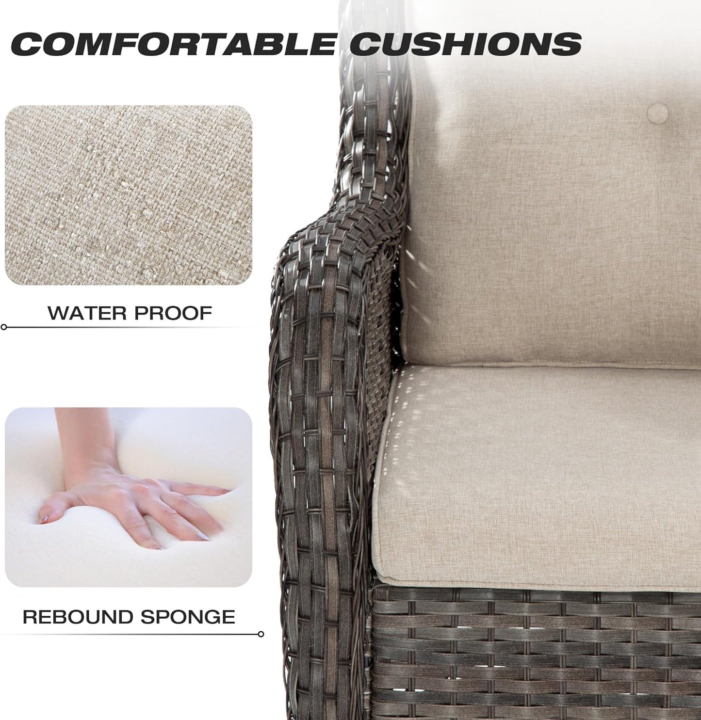 Joyside 4 Pieces Outdoor Patio Furniture Set Wicker Conversation Bistro Set 2 PE Wicker Patio with 2pcs Ottomans for Backyard, Porch, Balcony(Mixed Grey/Beige)