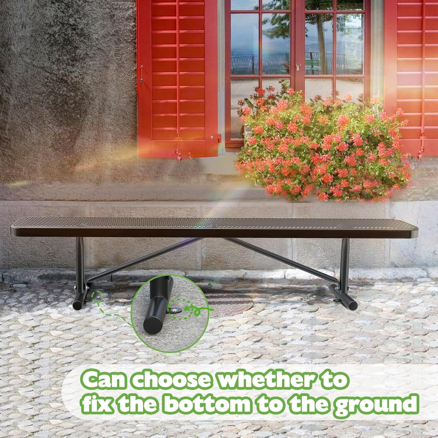 Heavy-Duty Park Bench or Table for Outside - Black Coated Outdoor Furniture Steel Bench, Commercial-Grade Outdoor Benches Weatherproof for Park, Patio, Porch (Black, 8FT (Without Backrest))