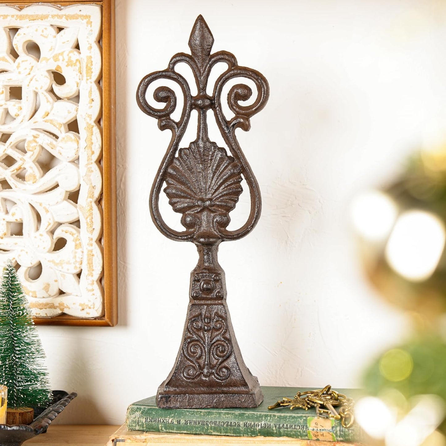 Sungmor Vintage Cast Iron Decorative Shell & Scroll Design Statues,Heavy Duty Rustic Desk Sculpture,Home Decor for Mantel,Farmhouse Decor