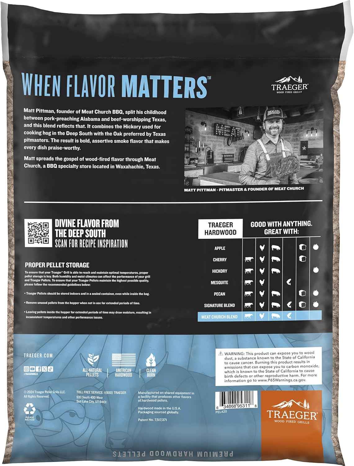 Traeger Grills Meat Church Blend 100% All-Natural Wood Pellets for Smokers and Pellet Grills, BBQ, Bake, Roast, 18 lb. Bag