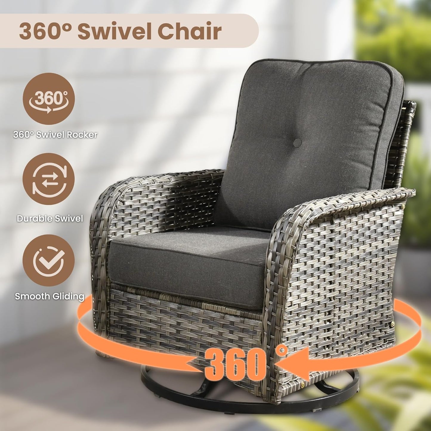 HOOOWOOO Patio Furniture Set,7 Pieces Outdoor Conversation Set,All Weather Wicker Loveseat Sofa Set with High Back Swivel Rocking Chairs Tables,Black