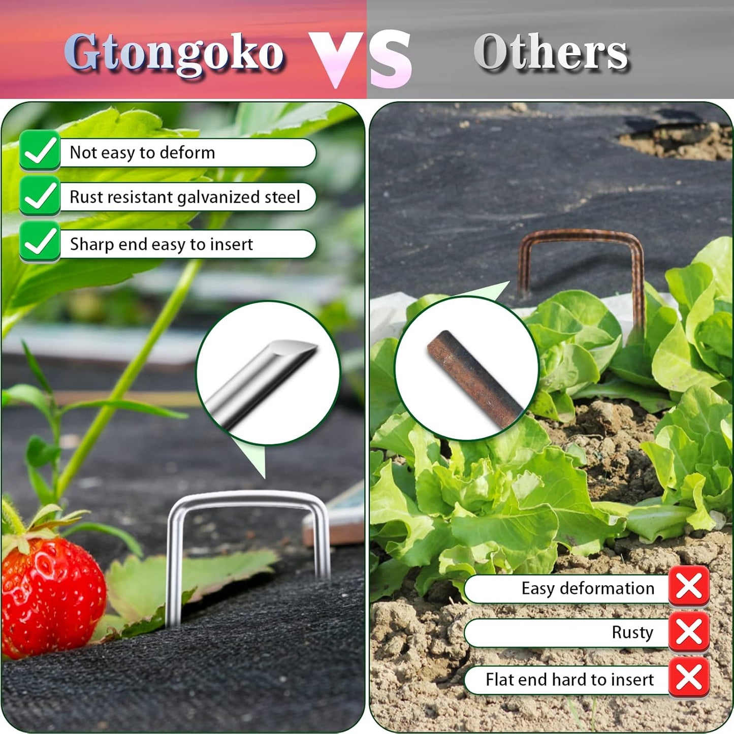 Gtongoko 120 Pack 4 Inch Galvanized Landscape Staples Garden Stakes Plant Cover Stakes 11 Gauge Lawn Staples Fence Stakes Ground Stake for Landscaping Securing Weed Barrier Fabric