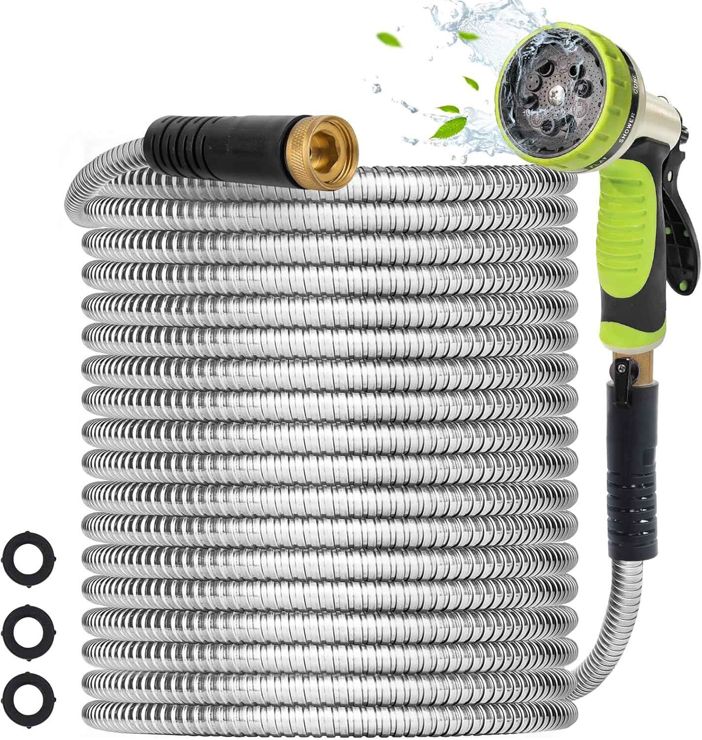 Metal Garden Hose 75FT - Heavy Duty Stainless Steel 3/4" Water Hose With 10 Function Nozzle, Lightweight, No Kink, Durable and Leak Proof Flexible Garden Hose for Yard, Outdoor