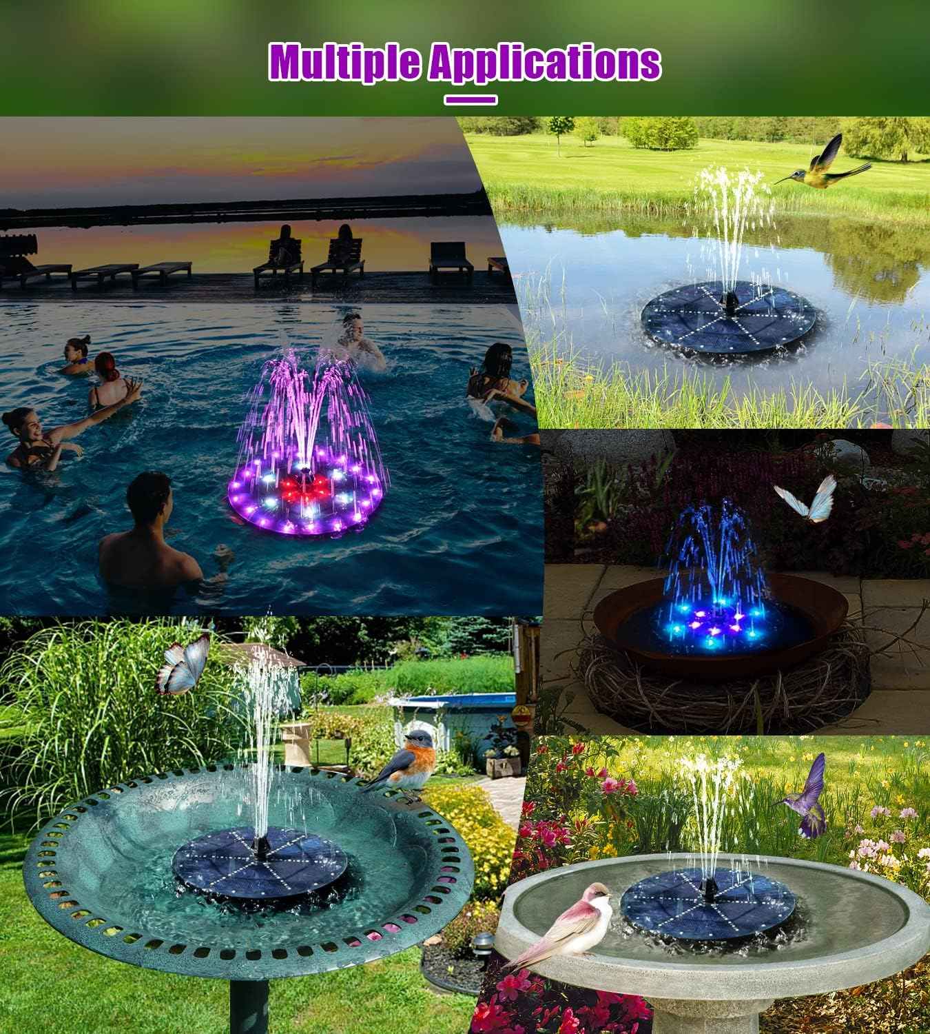 SZMP Solar Fountain 4W Bird Bath Fountains Upgraded 60 LED Lights, Built-in 4000 mAh Battery with 7 Nozzles & 4 Fixers, Solar Water Fountain for Garden, Bird Bath, Pool, Pond, Outdoor