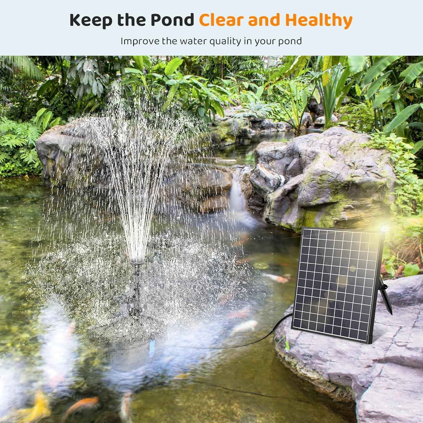 Antfraer 25W Solar Pond Pump with Filter Box, Outdoor Solar Pond Filter Fountain Kit for Garden Pond Waterfall, Includes Adjustable Nozzles, Tubing & Filtration Media