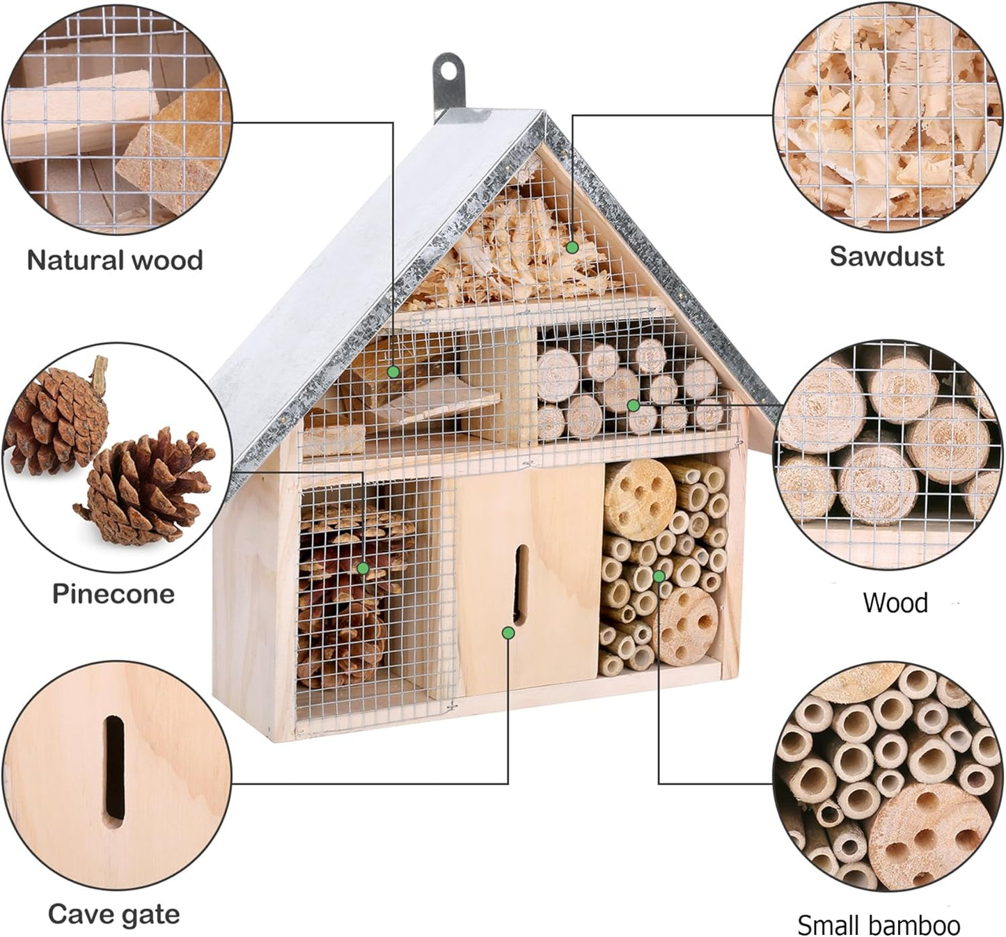 antiai Wooden Mason Insect Bee Butterfly House,Insect Hotel,an Outdoor Hanging Bamboo Habitat for Ladybugs Live,Bee Box,Butterfly Habitat for Garden,12.4 x 12 x 3.9 Inch