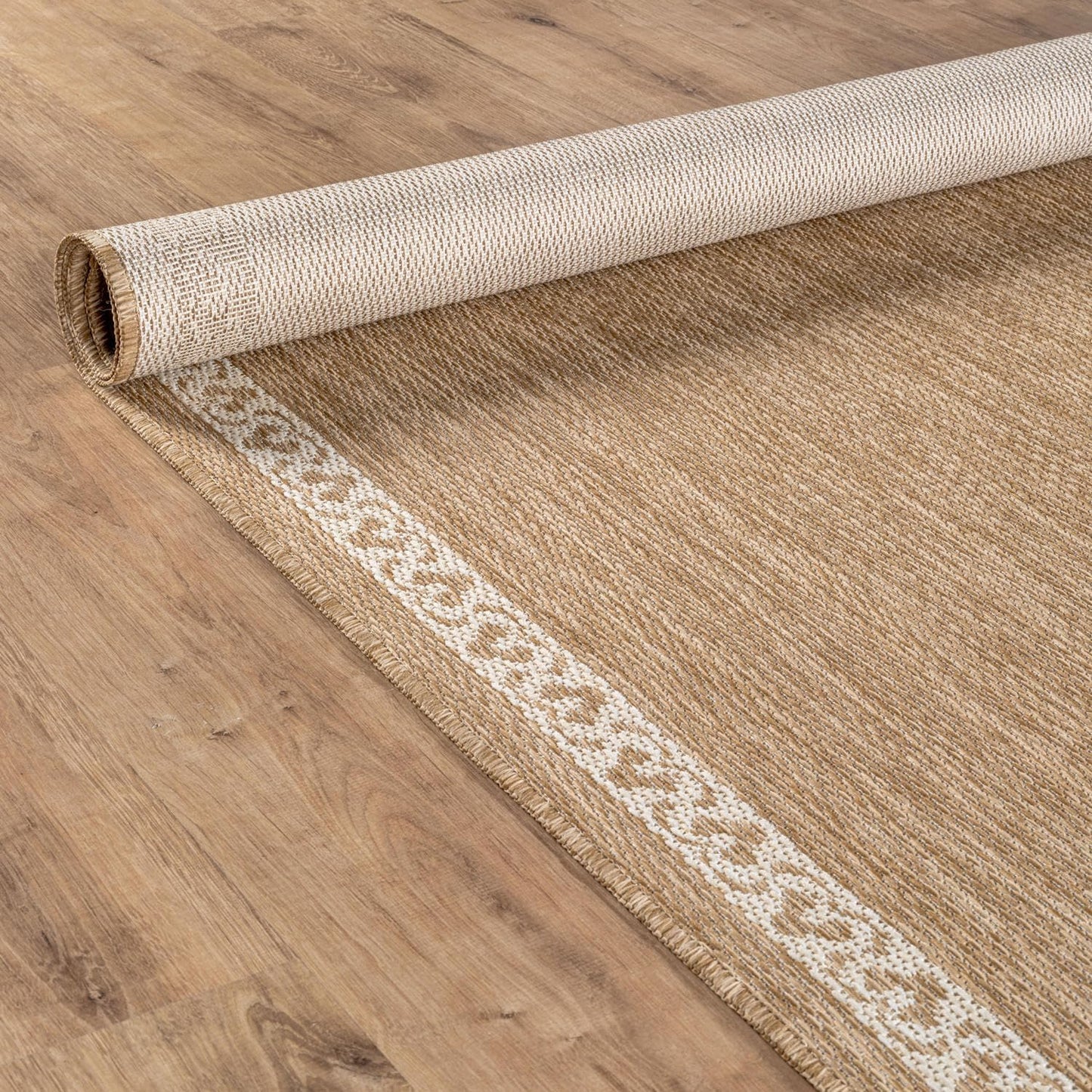 Washable Outdoor Rug 5x7 Modern Area Rugs Outdoor Carpets Bordered Pattern Non Shedding Waterproof Easy Clean Patio Deck Porch Living Room Bedroom Garden RV (5 X 7 Natural)