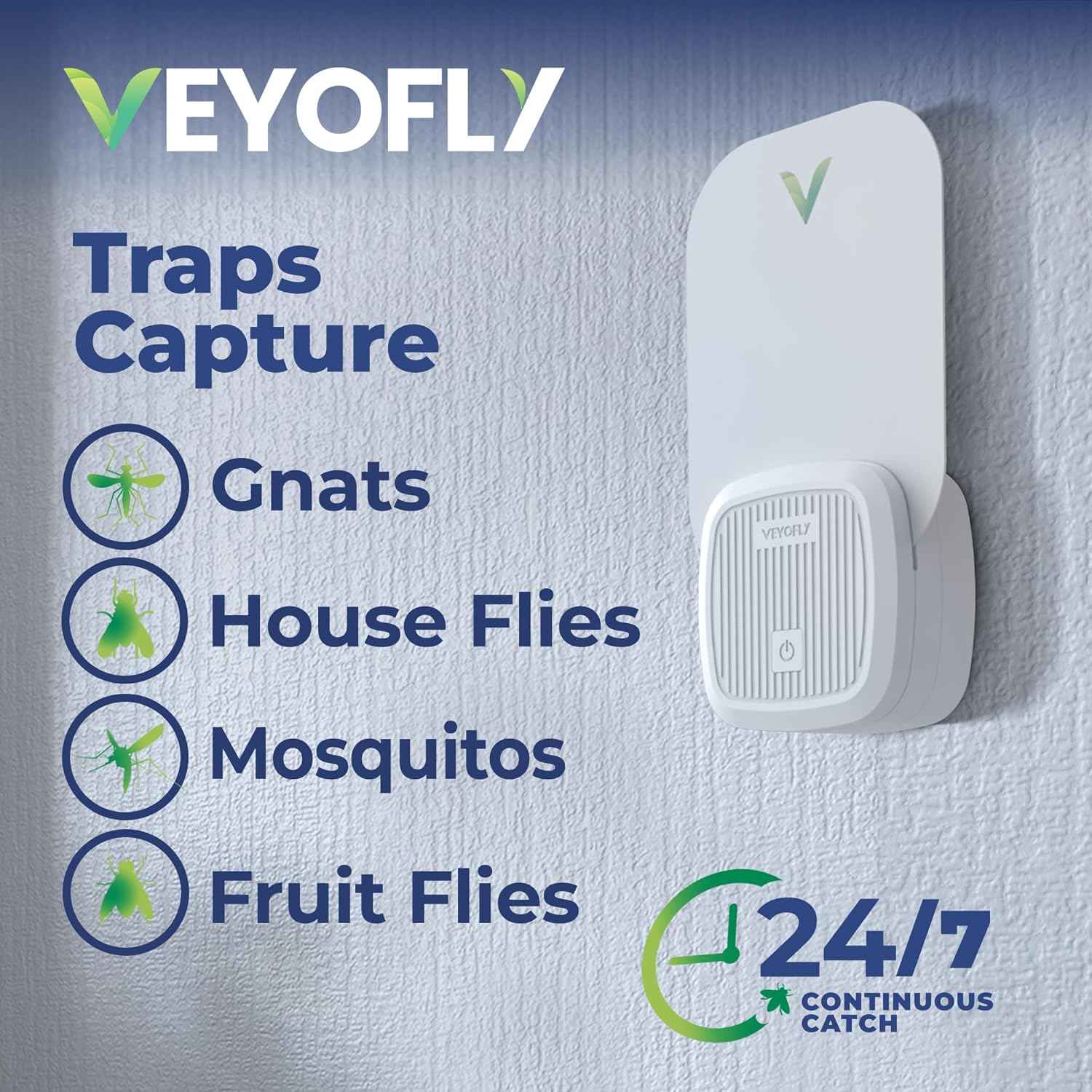 VEYOFLY Fruit Fly Traps for Indoors (1 Device + 2 Refills), Gnat Trap Indoor Plug in, Bug Traps, Flying Insect Trap, Gnat Traps for House Indoor, Fly Trap Indoor for Home Bug Light, Gnats Catcher